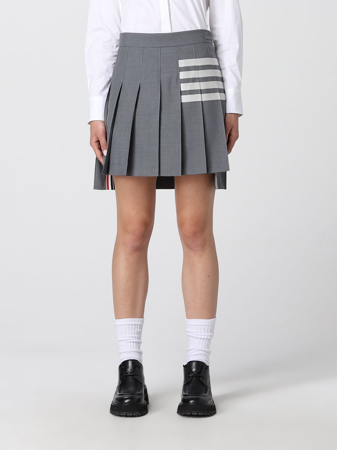 Thom Browne Pleated Mini Skirt In Grey | ModeSens