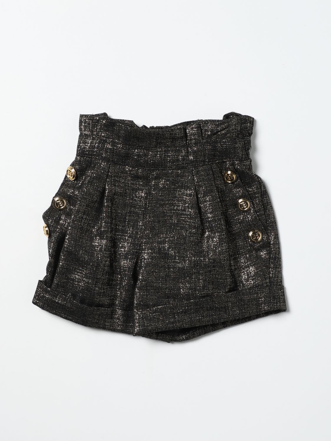 Pantaloncini Balmain: Pantaloncino Balmain in misto lana effetto metal nero 1