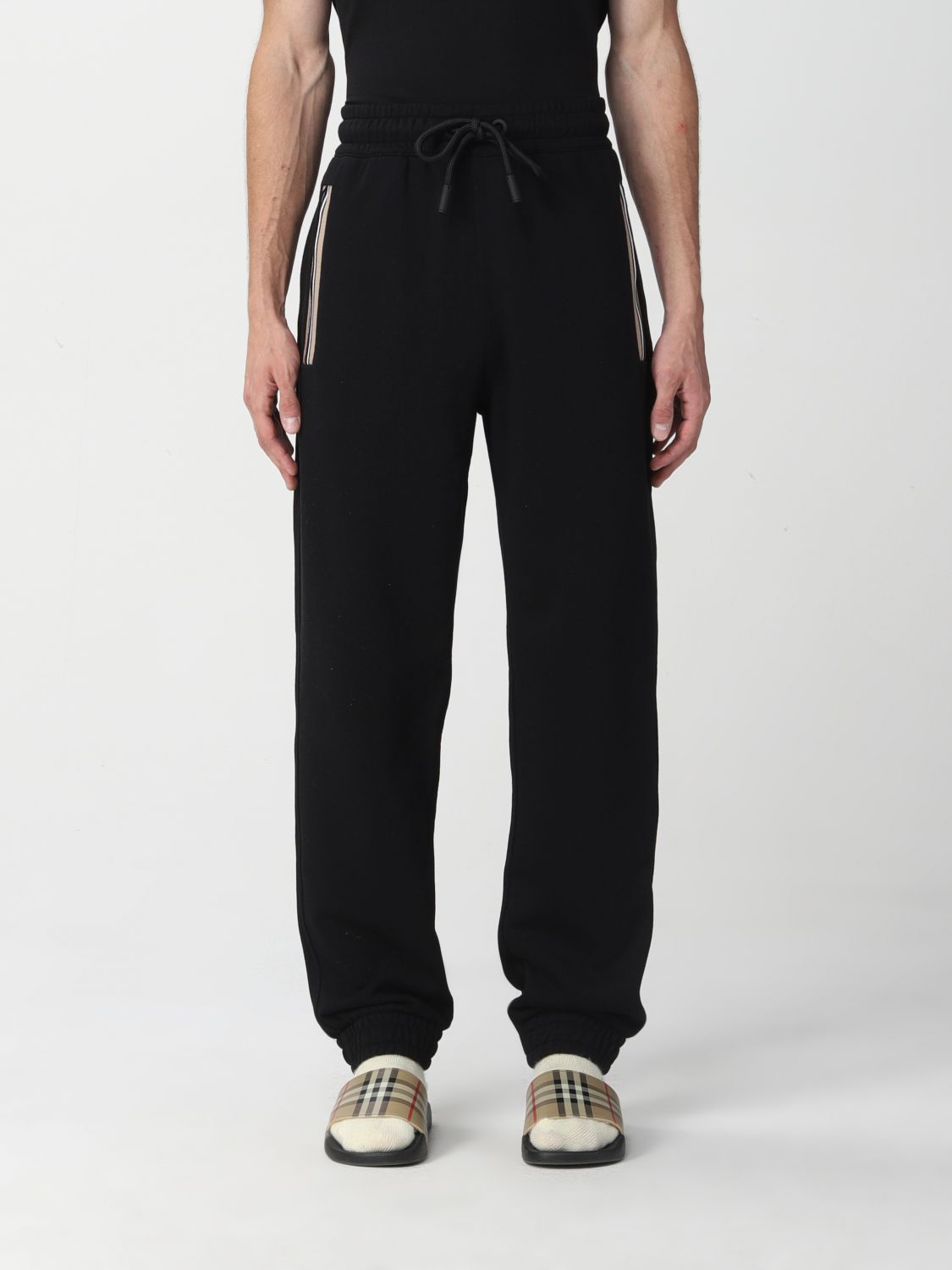 BURBERRY: cotton jogging pants with striped pattern - Black | Pants ...