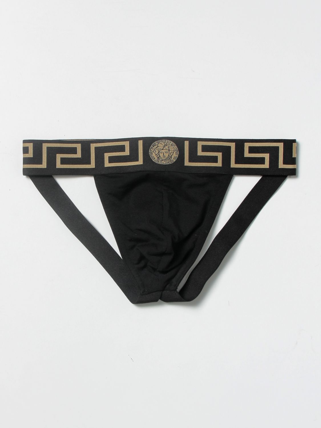 Underwear Versace: Versace jockstrap with Medusa pattern black 1