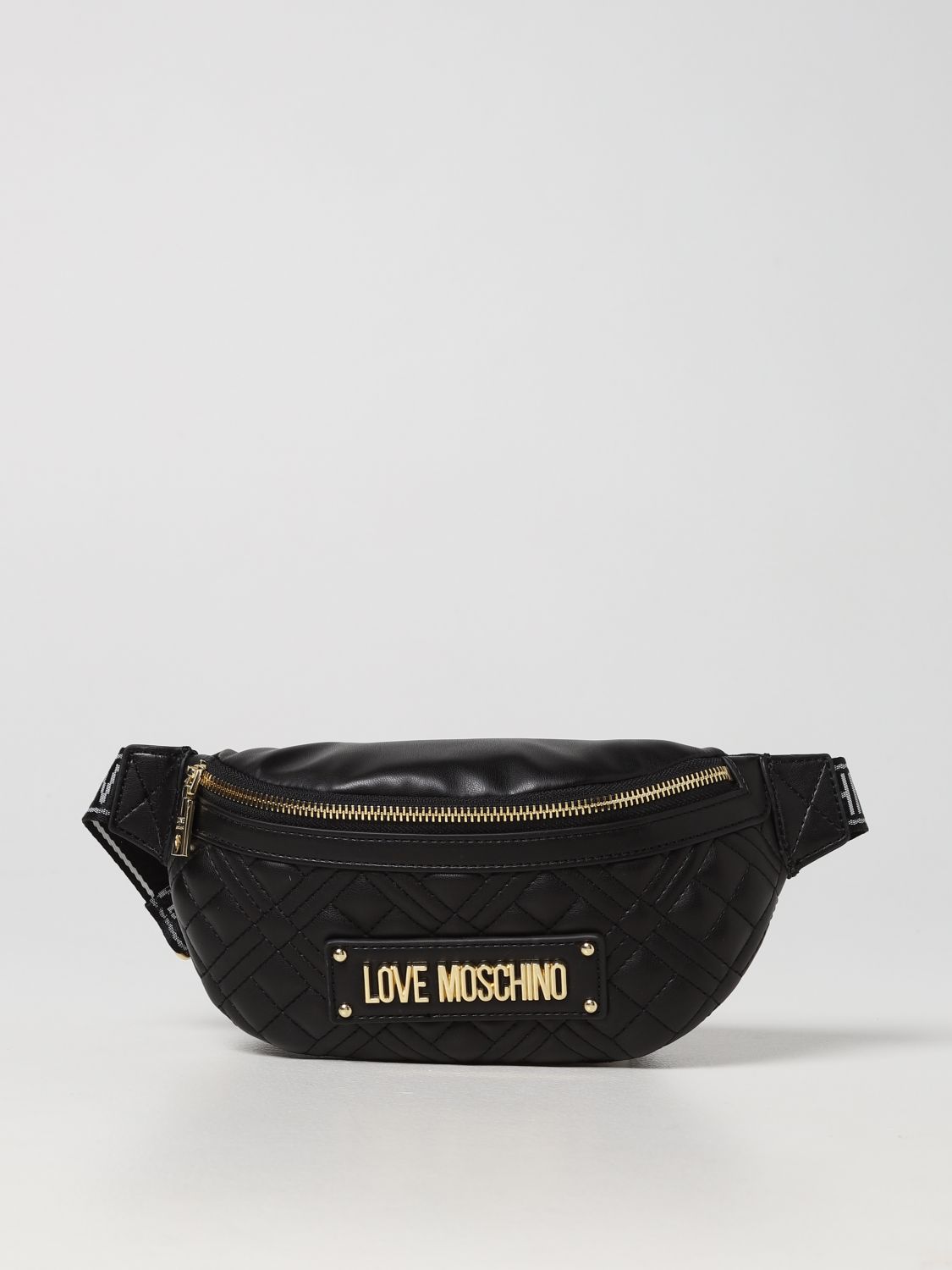LOVE MOSCHINO: belt bag in quilted synthetic leather - Black | Love ...