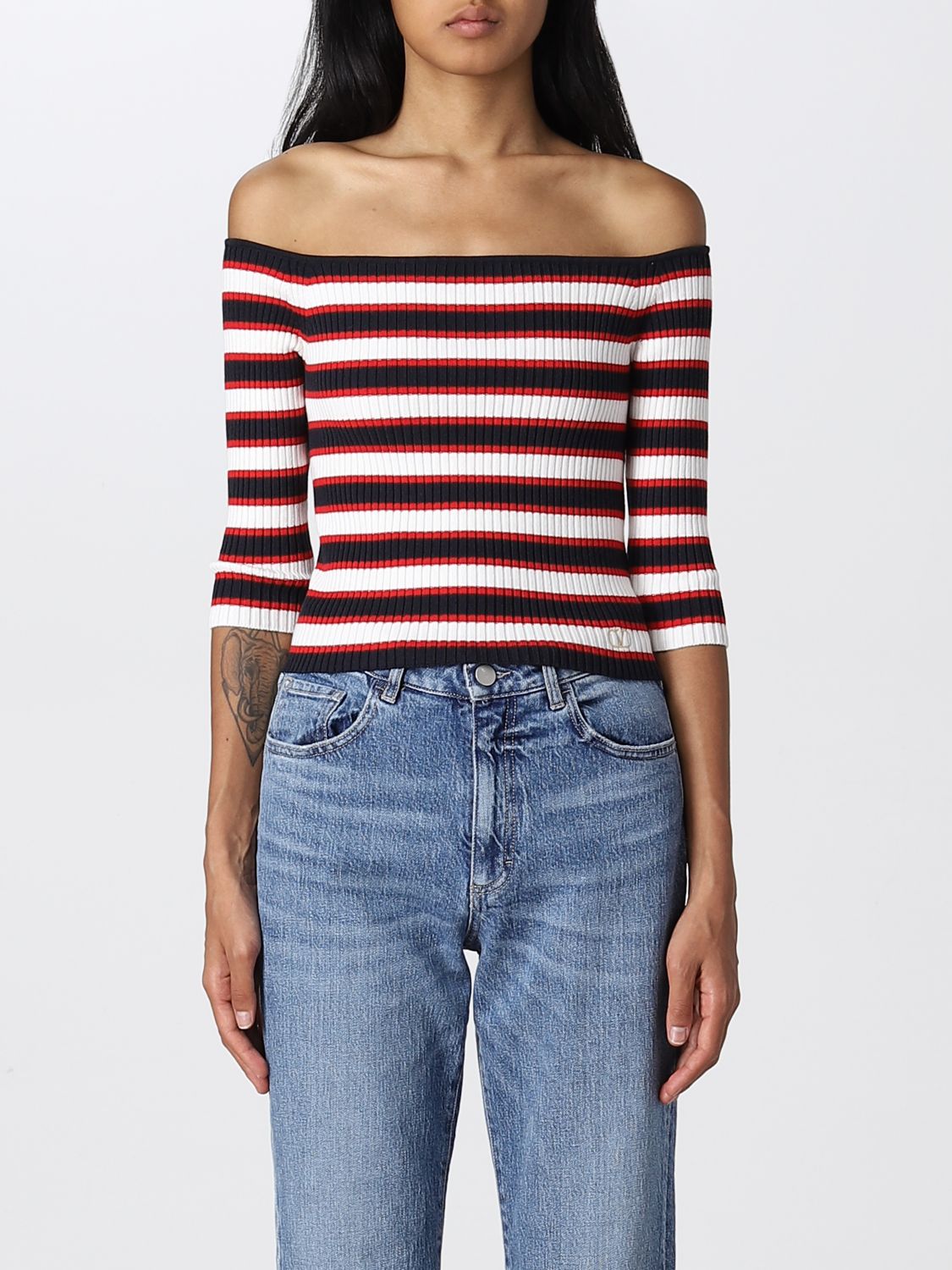 Valentino Outlet: striped ribbed top - Navy | Valentino top 1B3KC35U7G1 online on GIGLIO.COM