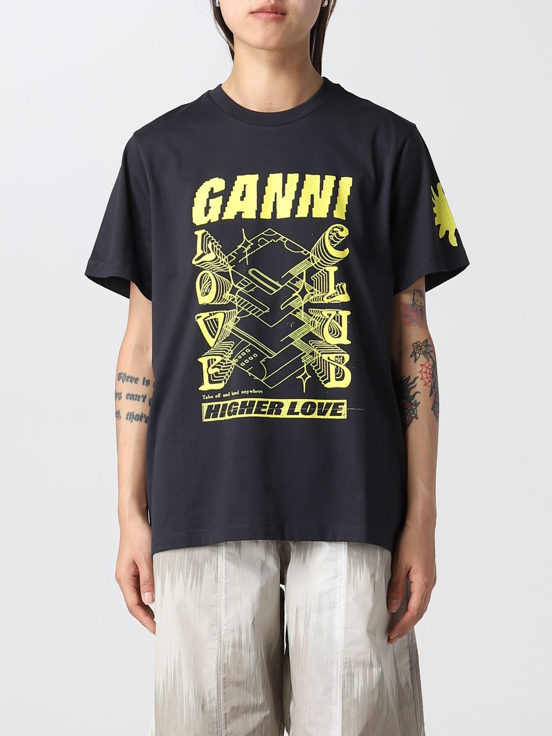 GANNI: Love Club Tee t-shirt with graphic logo - Black | Ganni t-shirt ...