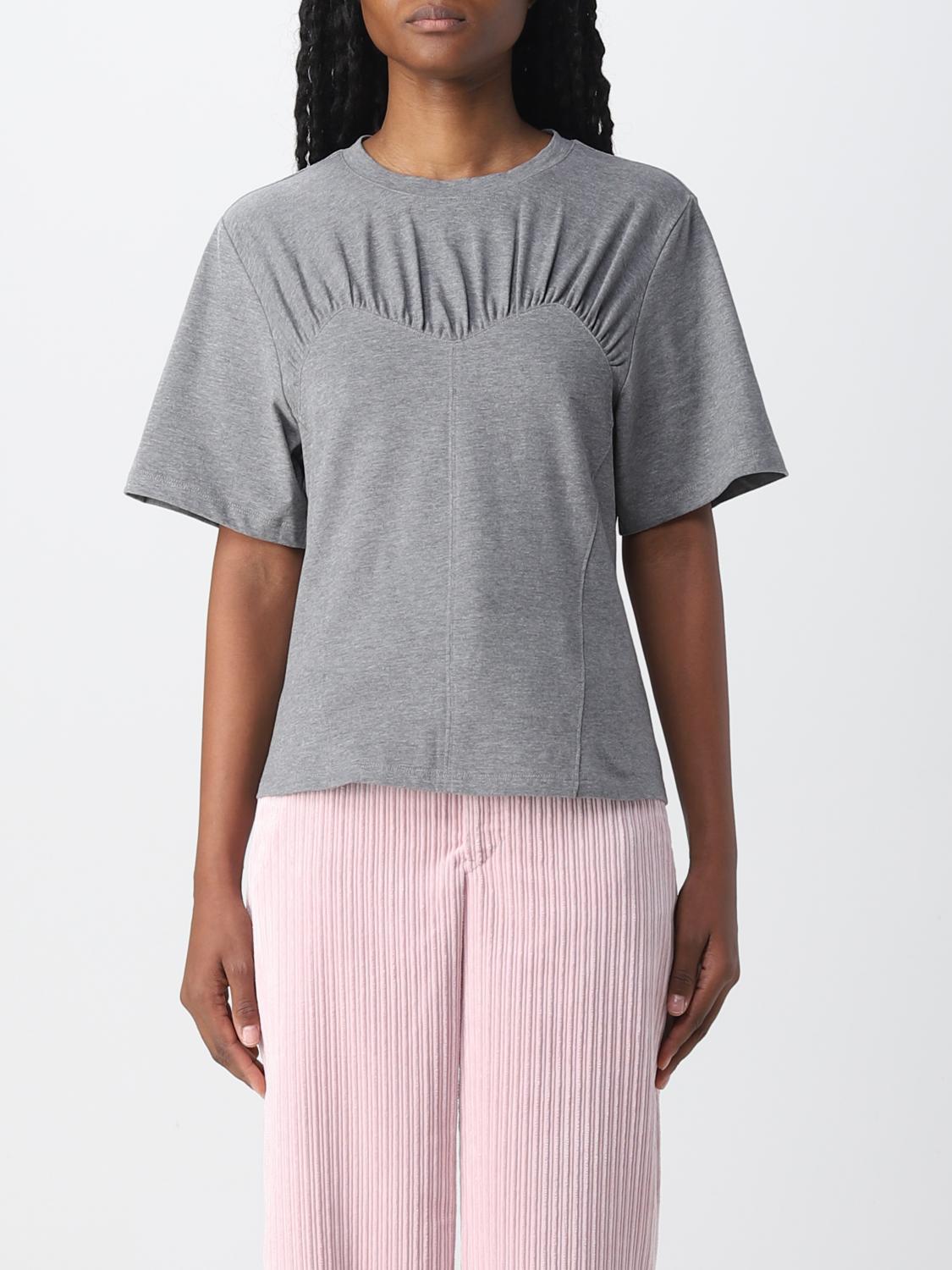 Isabel Marant Zazie Gathered Cotton T-shirt In Grey