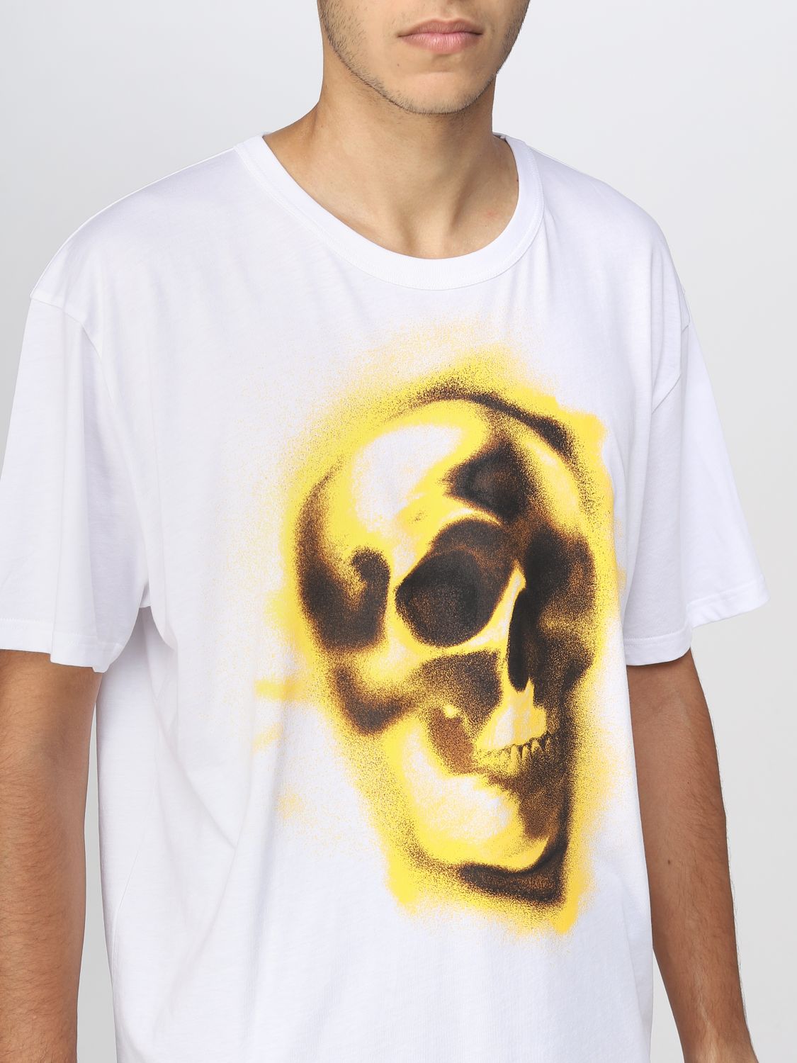 Skull Cotton Jersey T Shirt in White - Alexander Mc Queen