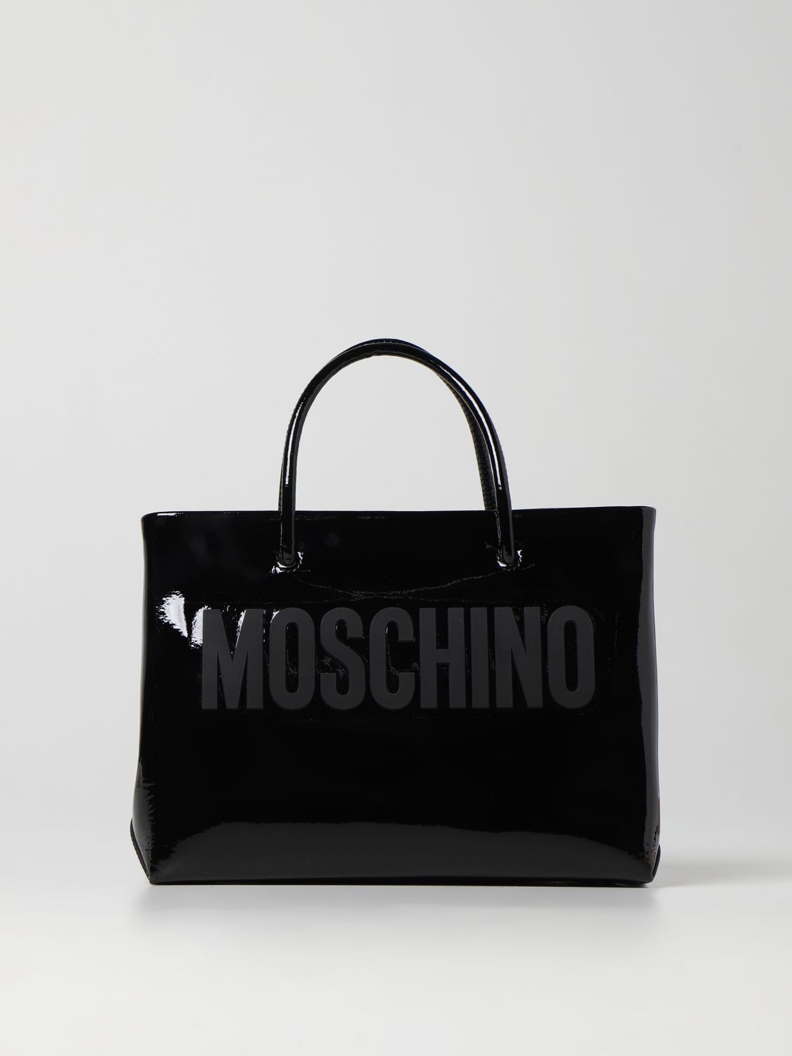 MOSCHINO COUTURE: patent leather tote bag - Black | Moschino Couture ...