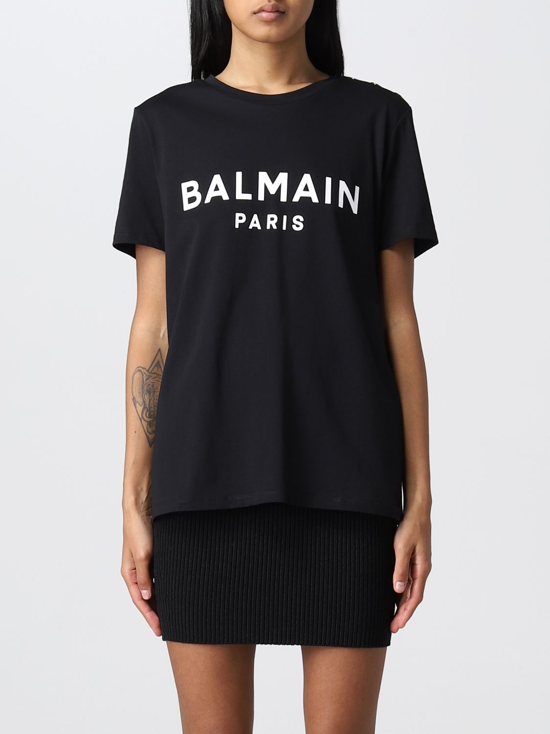 BALMAIN: T-shirt women - Black | T-Shirt Balmain YF1EF005BB02 GIGLIO.COM