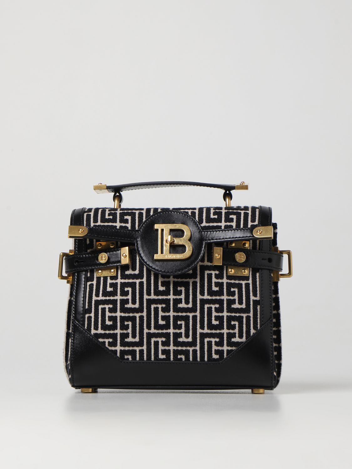 BALMAIN: B-Buzz 23 jacquard bag with monogram pattern - Ivory ...
