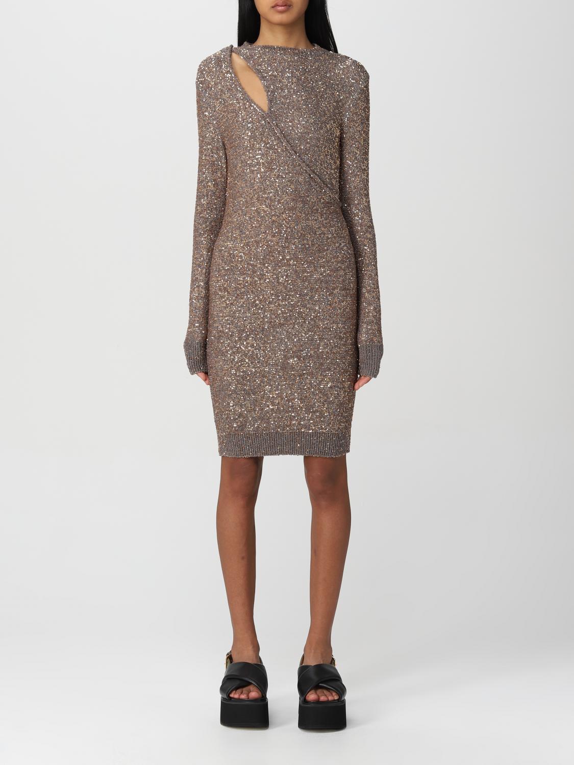 Stella Mccartney Layered Slash-cutout Paillette Knit Mini Dress In Grey