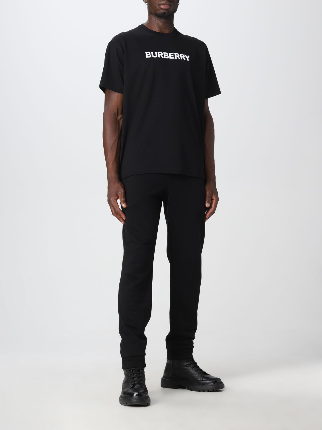 BURBERRY: oversize cotton t-shirt with logo - Black | Burberry t