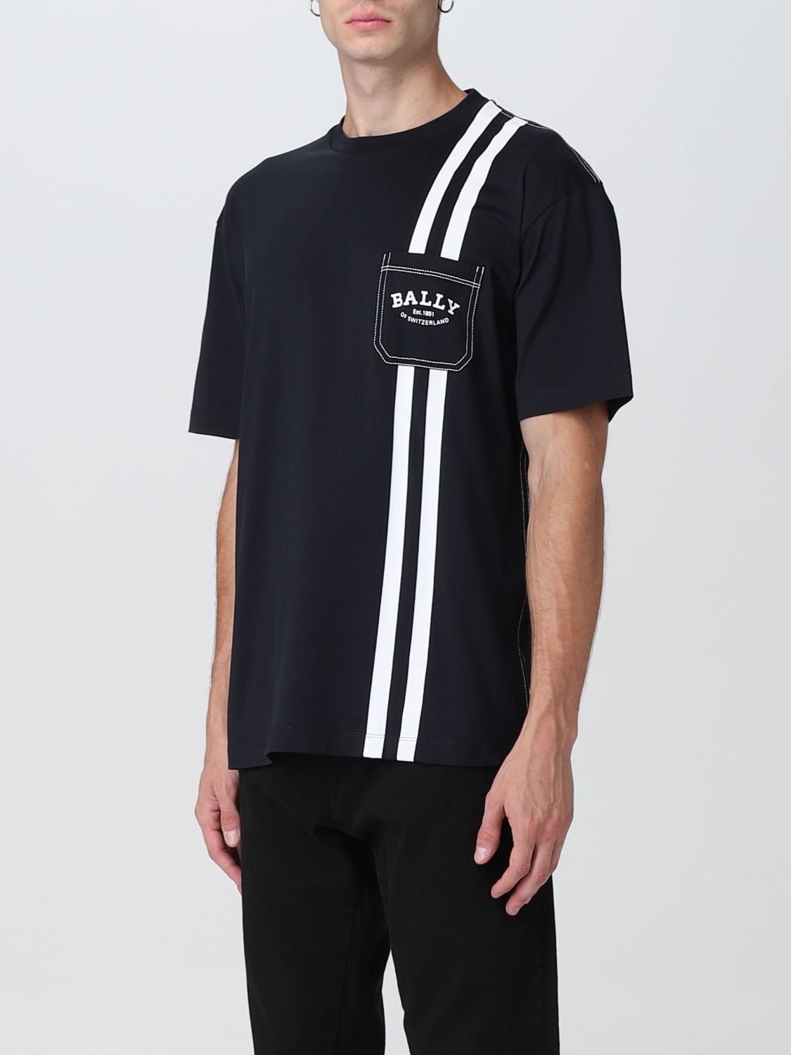 T-shirt Bally: T-shirt Bally in cotone organico con bande a righe nero 3