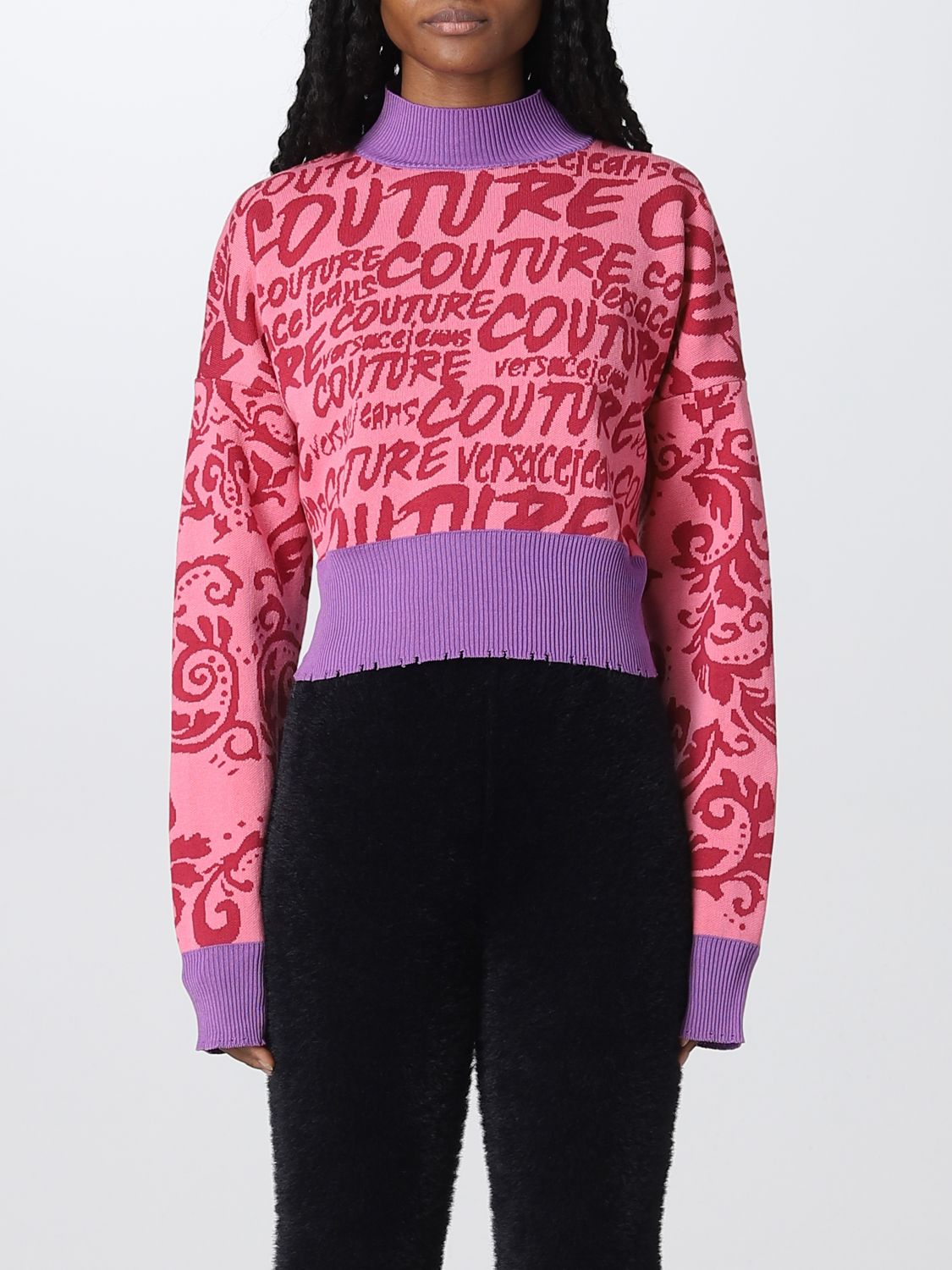 Outlet de Versace Jeans Couture: Jersey para mujer, Rosa | Jersey Versace Couture 73HAFM04CM03G línea GIGLIO.COM