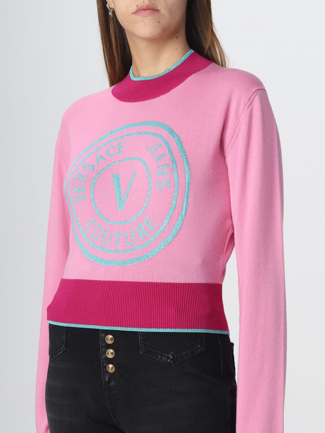 Maglia Versace Jeans Couture: Maglia Versace Jeans Couture in lana rosa 3