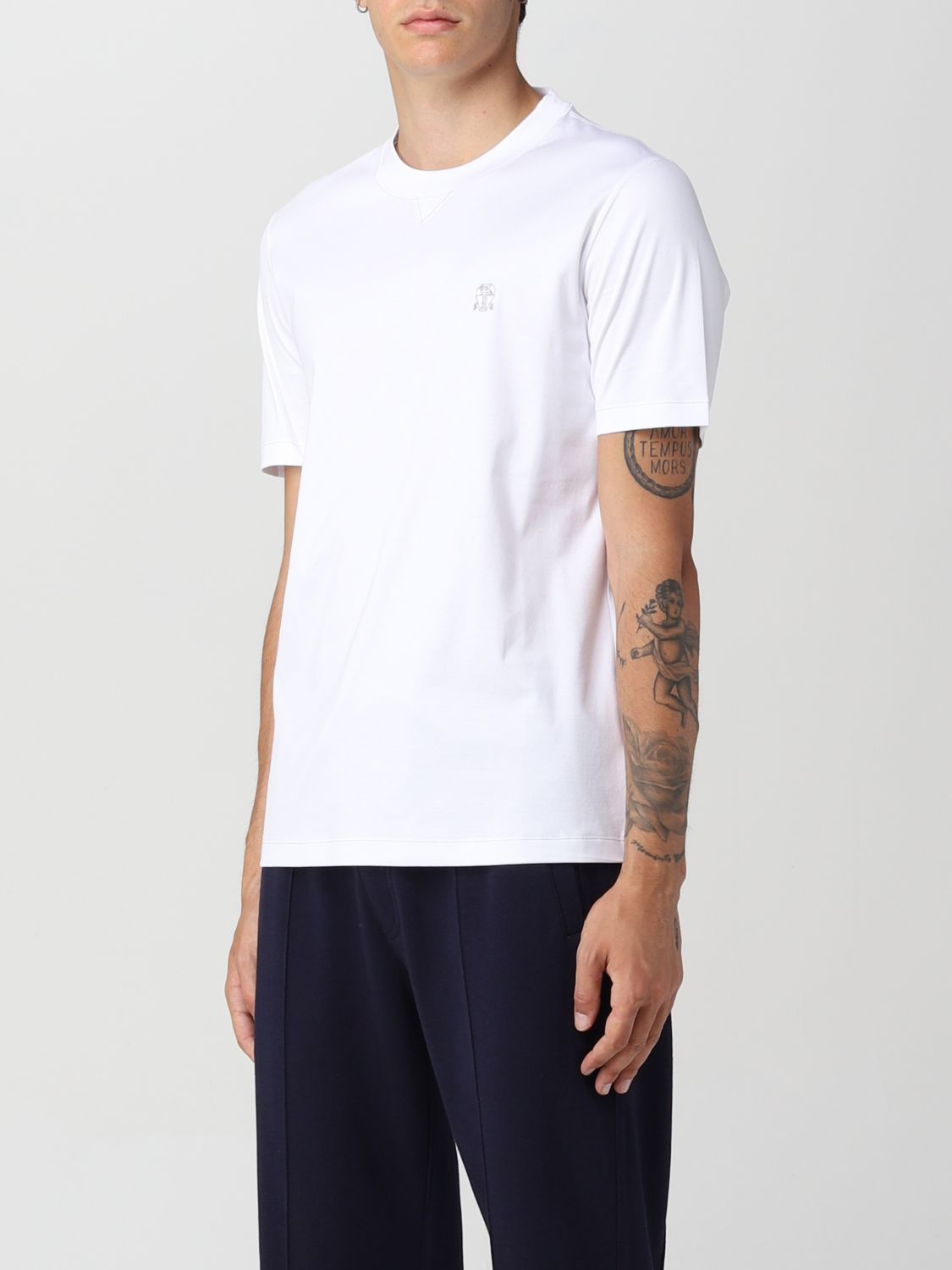 BRUNELLO CUCINELLI: basic t-shirt with mini logo - White | Brunello ...