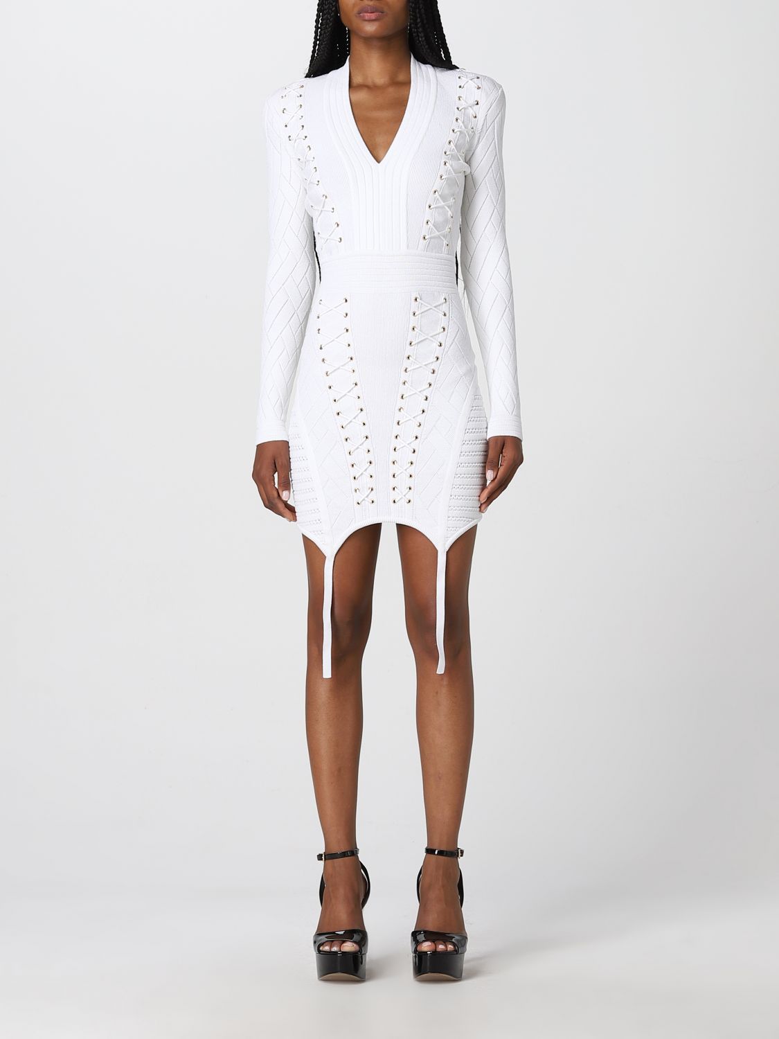 BALMAIN: for woman - White | Balmain dress YF1R8519KC28 on GIGLIO.COM