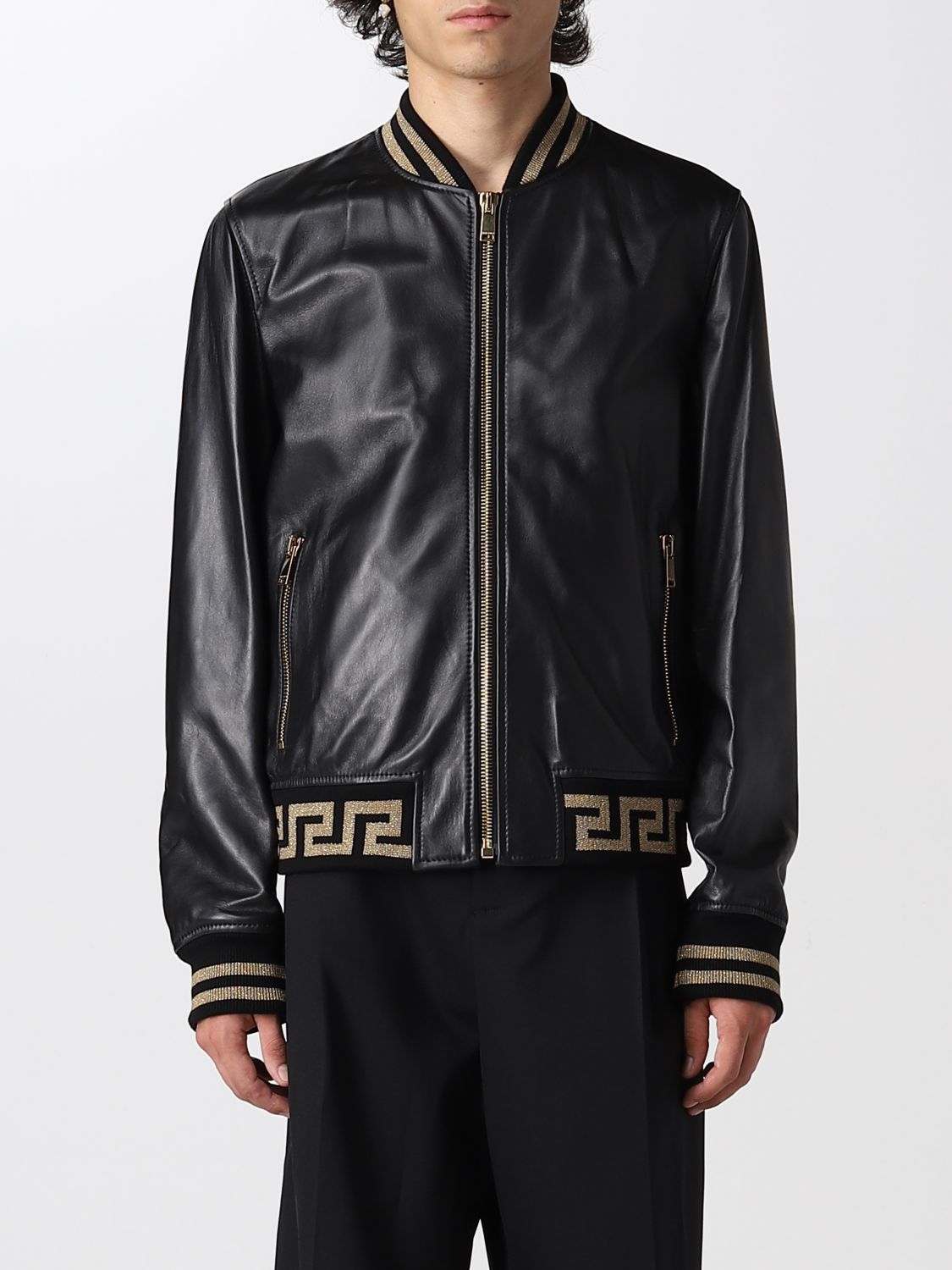 Jacket Versace: Versace Greca nappa leather jacket black 1