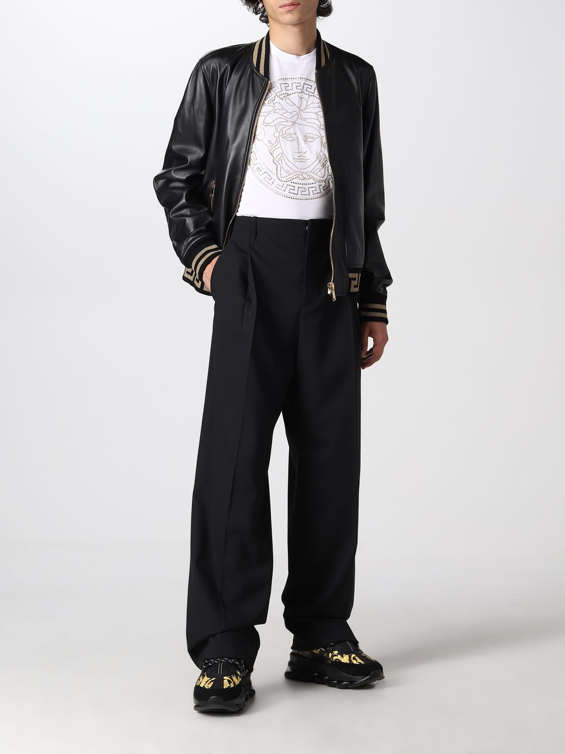 Jacket Versace: Versace Greca nappa leather jacket black 2
