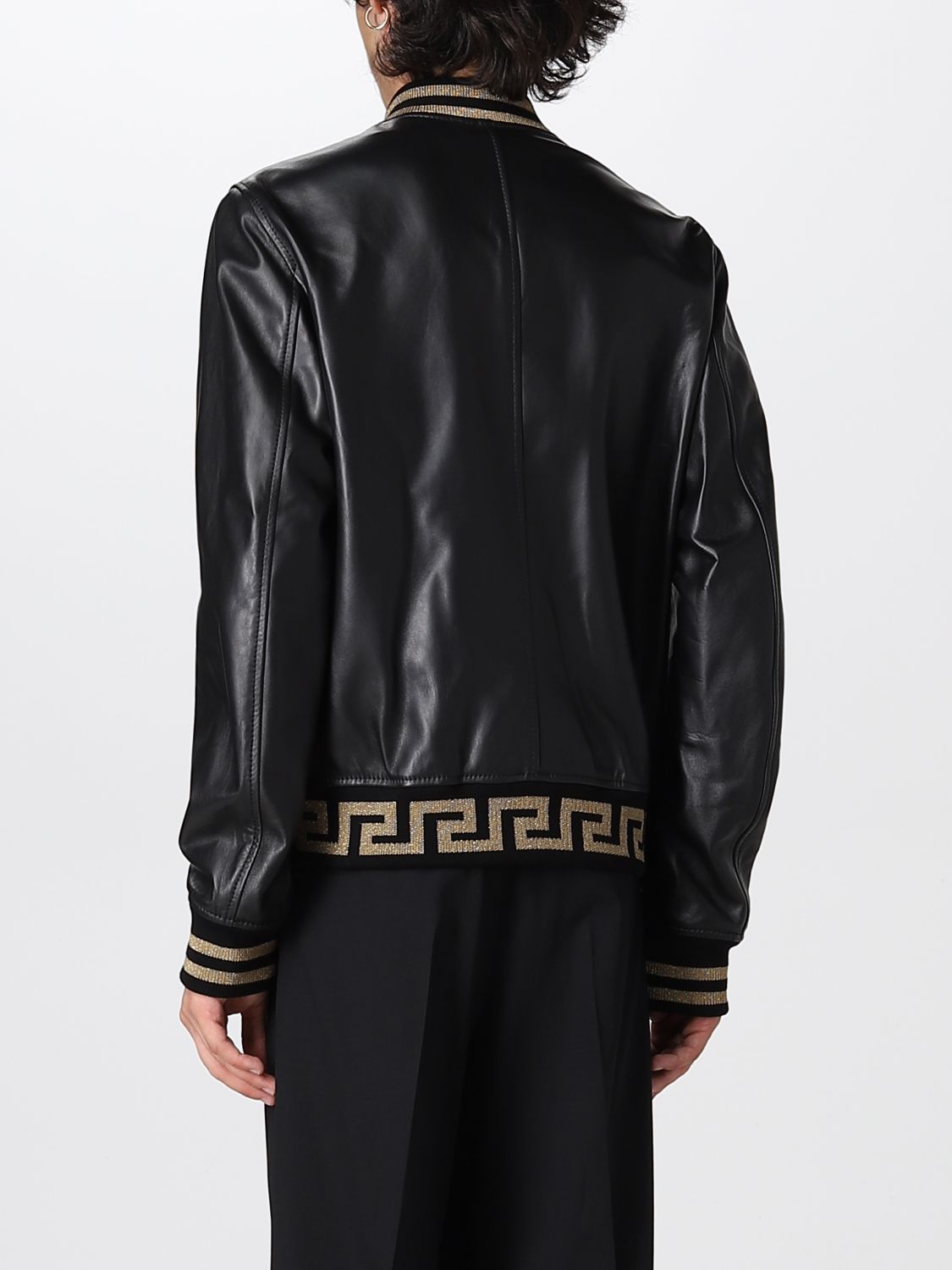 Jacket Versace: Versace Greca nappa leather jacket black 3