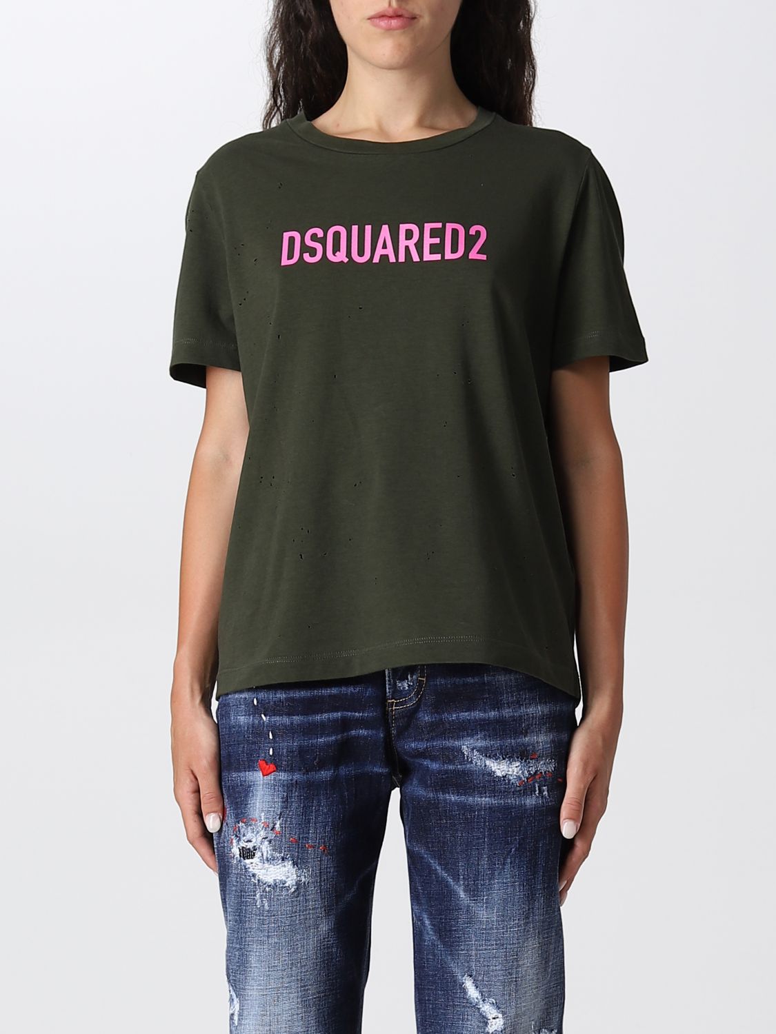 T-shirt Dsquared2: T-shirt Dsquared2 femme vert militaire 1