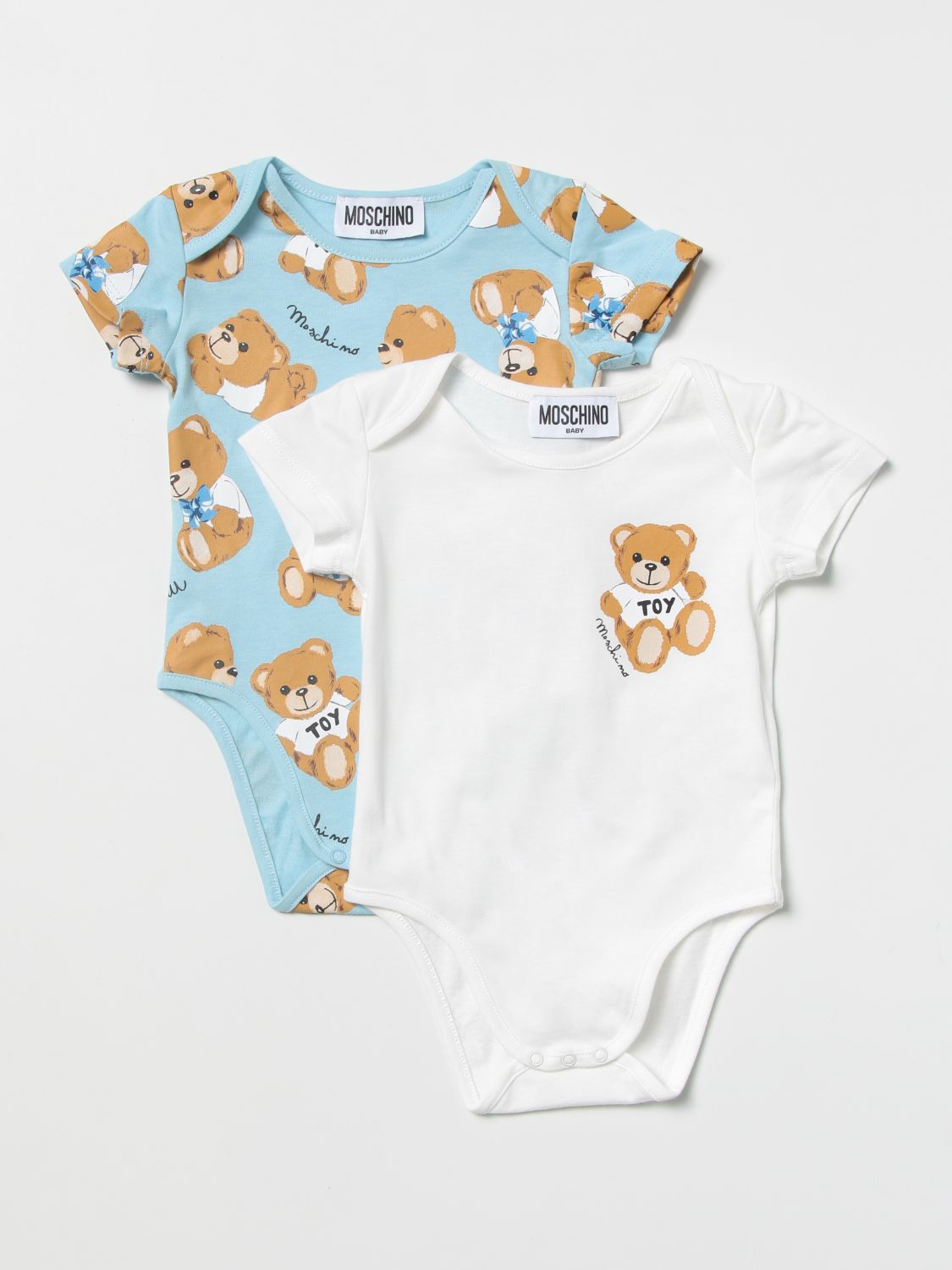 Moschino Baby Outlet: bodysuit for Gnawed Blue Moschino Baby bodysuit MYY017LAB48 online GIGLIO.COM