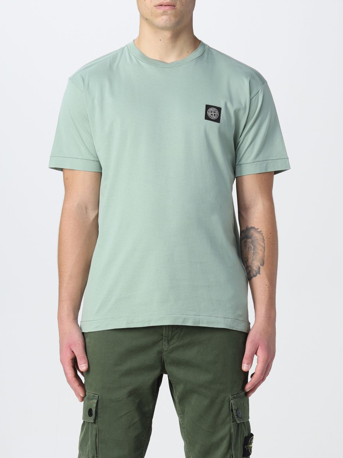 T恤 Stone Island: Stone Island 基本款棉质平纹针织T恤 灰绿色 1