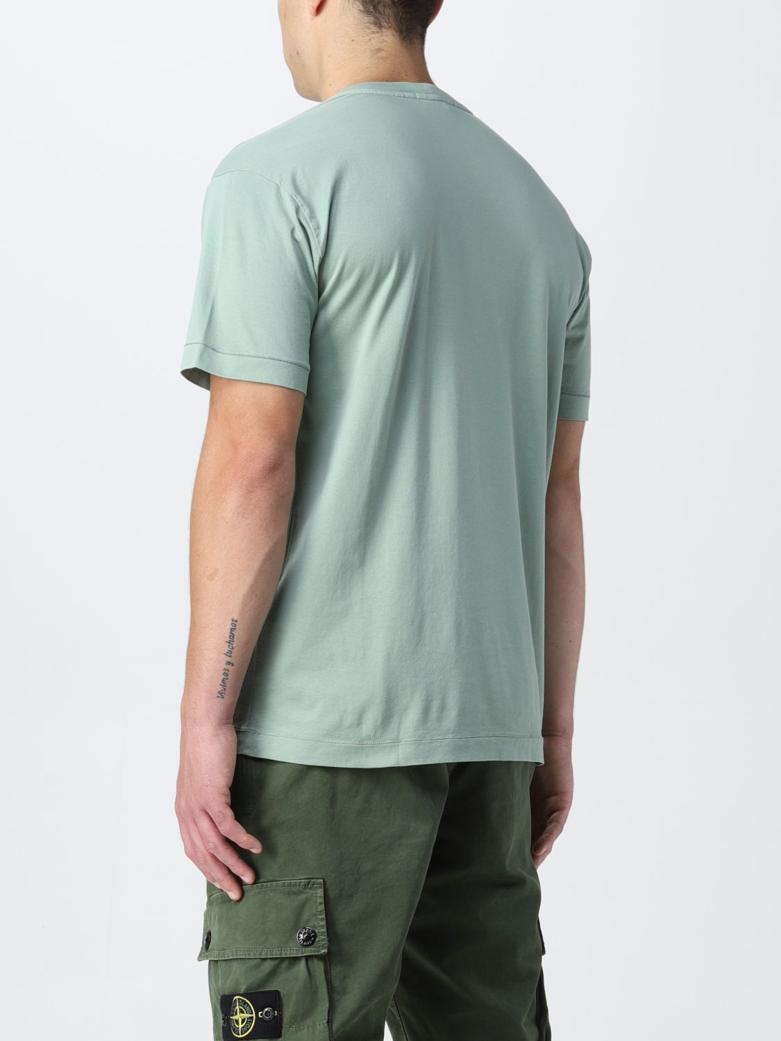 T恤 Stone Island: Stone Island 基本款棉质平纹针织T恤 灰绿色 3