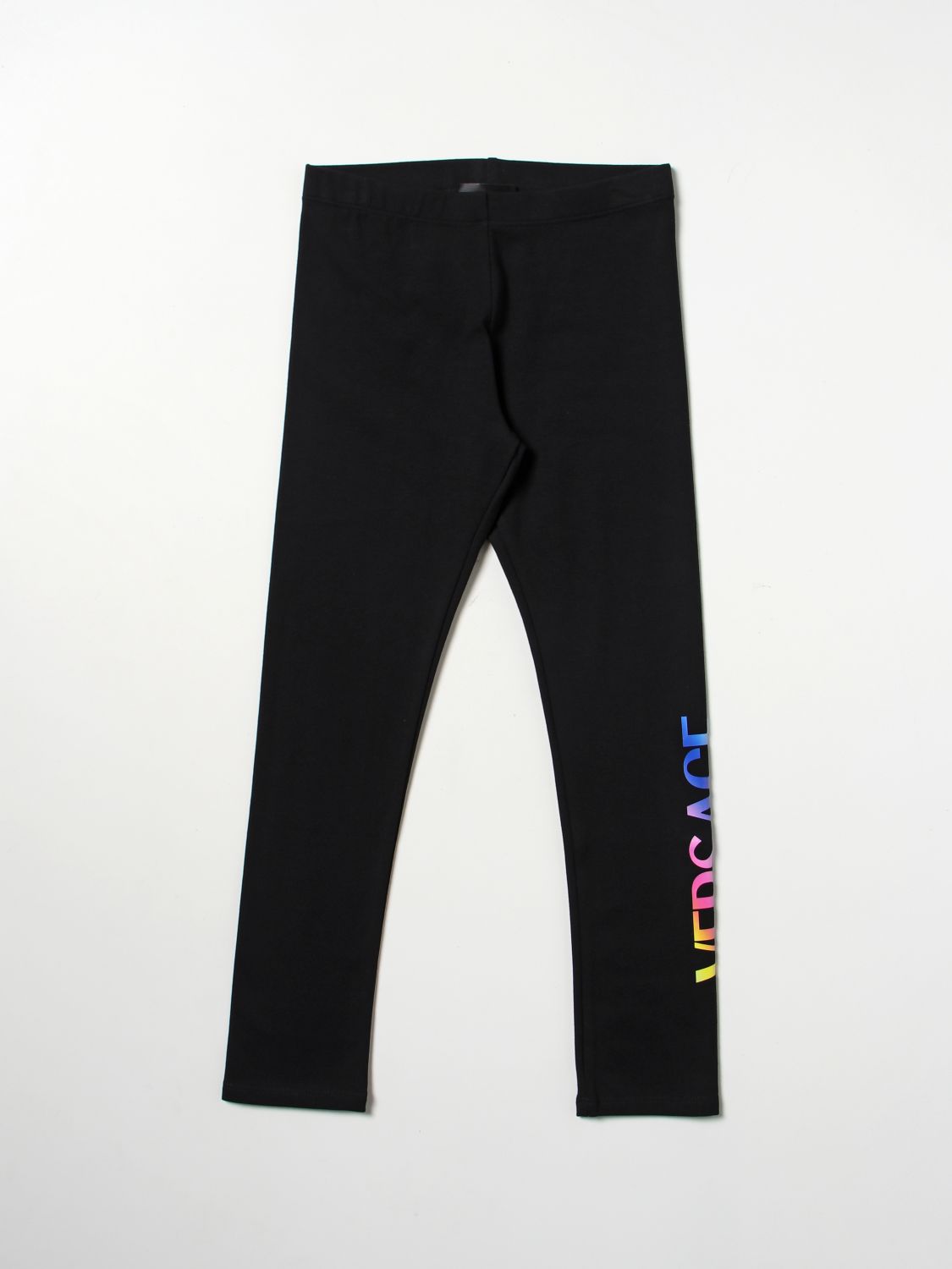 Pantalone Young Versace: Leggings Versace Young con logo multicolor nero 1