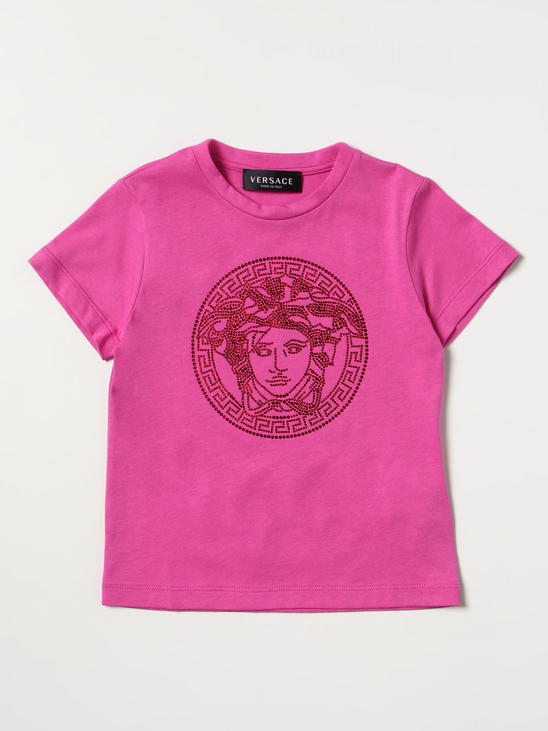T-shirt Young Versace: T-shirt Versace Young con Medusa di strass fuxia 1