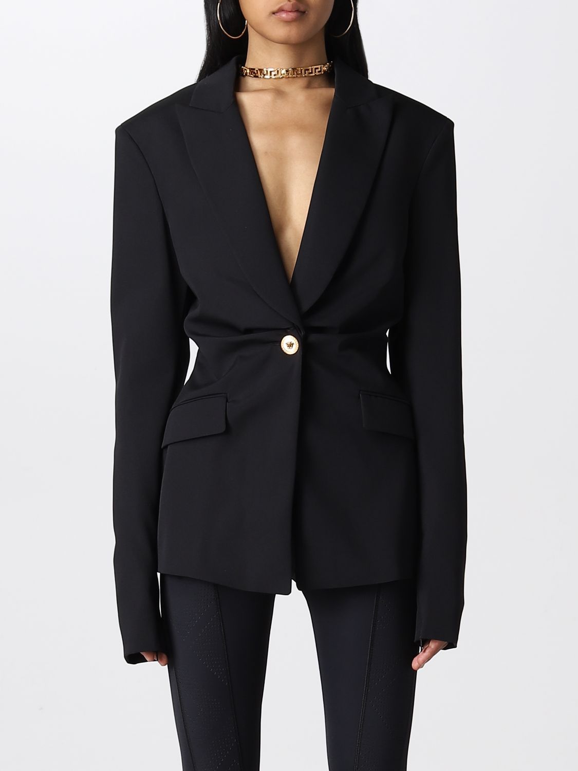 Bedienen gisteren Uitwisseling VERSACE: silk blend blazer - Black | Versace blazer 10063261A04037 online  on GIGLIO.COM
