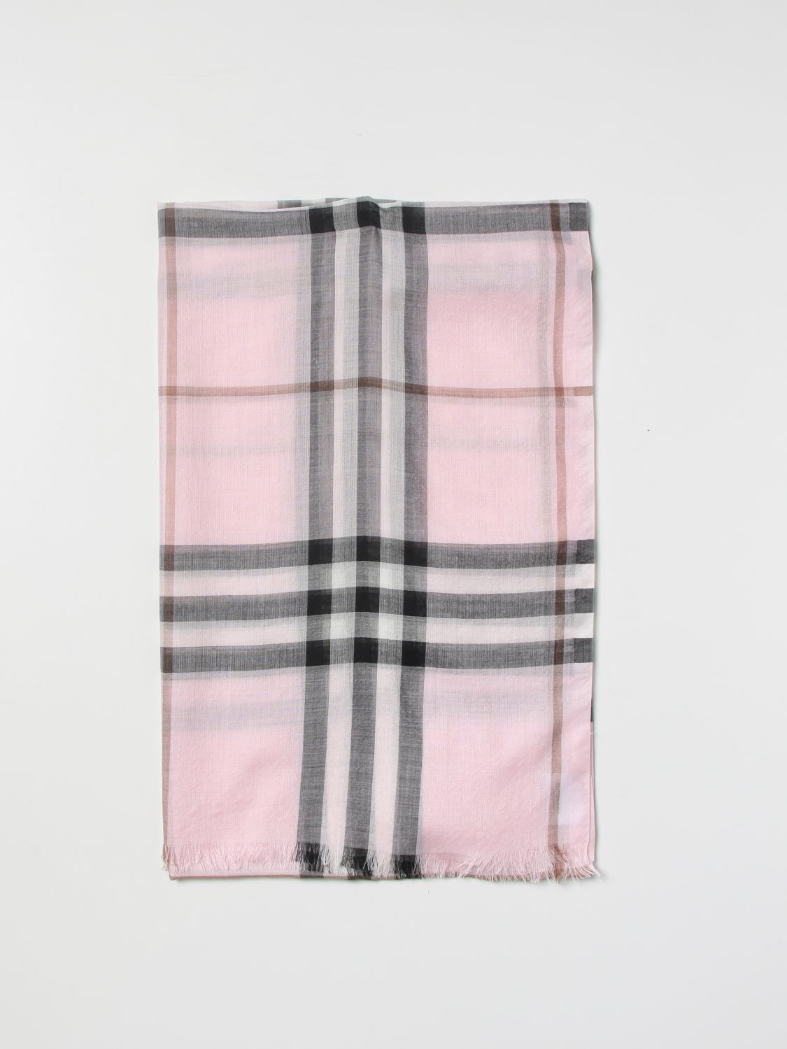 BURBERRY: wool and silk scarf with tartan pattern - Pink | Burberry scarf  8049340 online on 