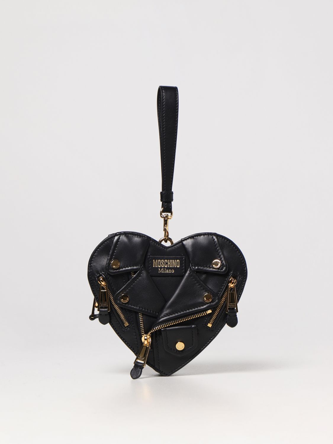 MOSCHINO COUTURE: Heart Biker leather bag - Black | Moschino Couture ...