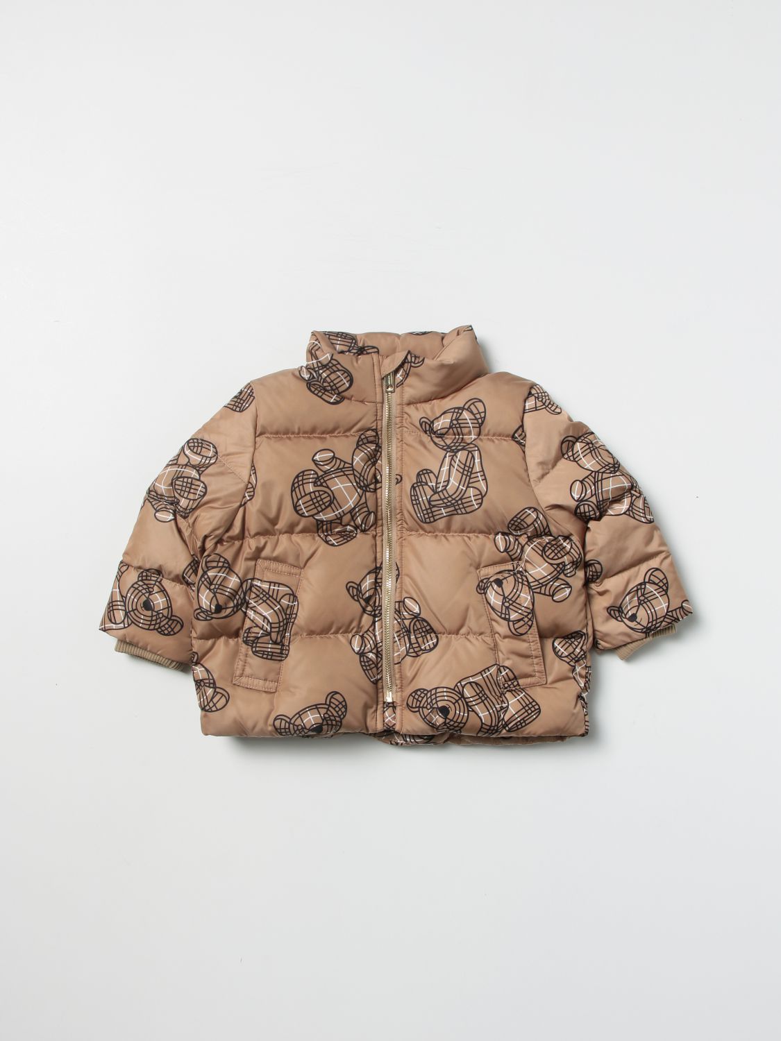 Burberry Outlet: nylon down jacket with Thomas the Bear print - Beige ...