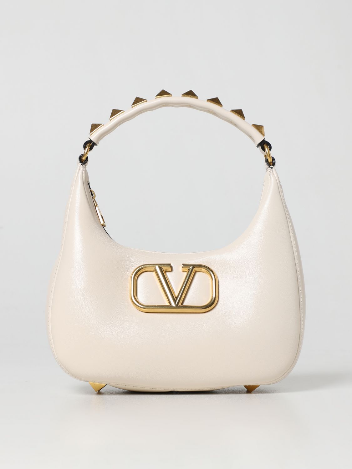 Vlogo Leather Hobo Bag In Grainy Calfskin for Woman in Ivory
