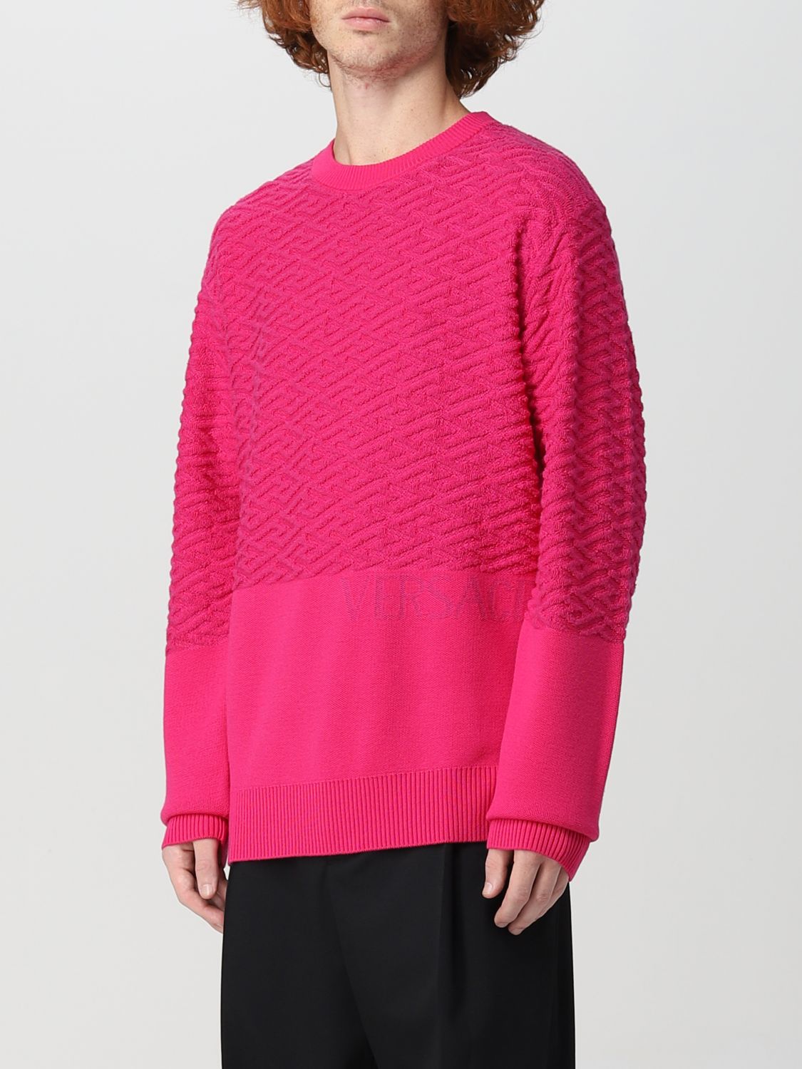 Sweater Versace: Versace La Greca wool blend sweater fuchsia 4