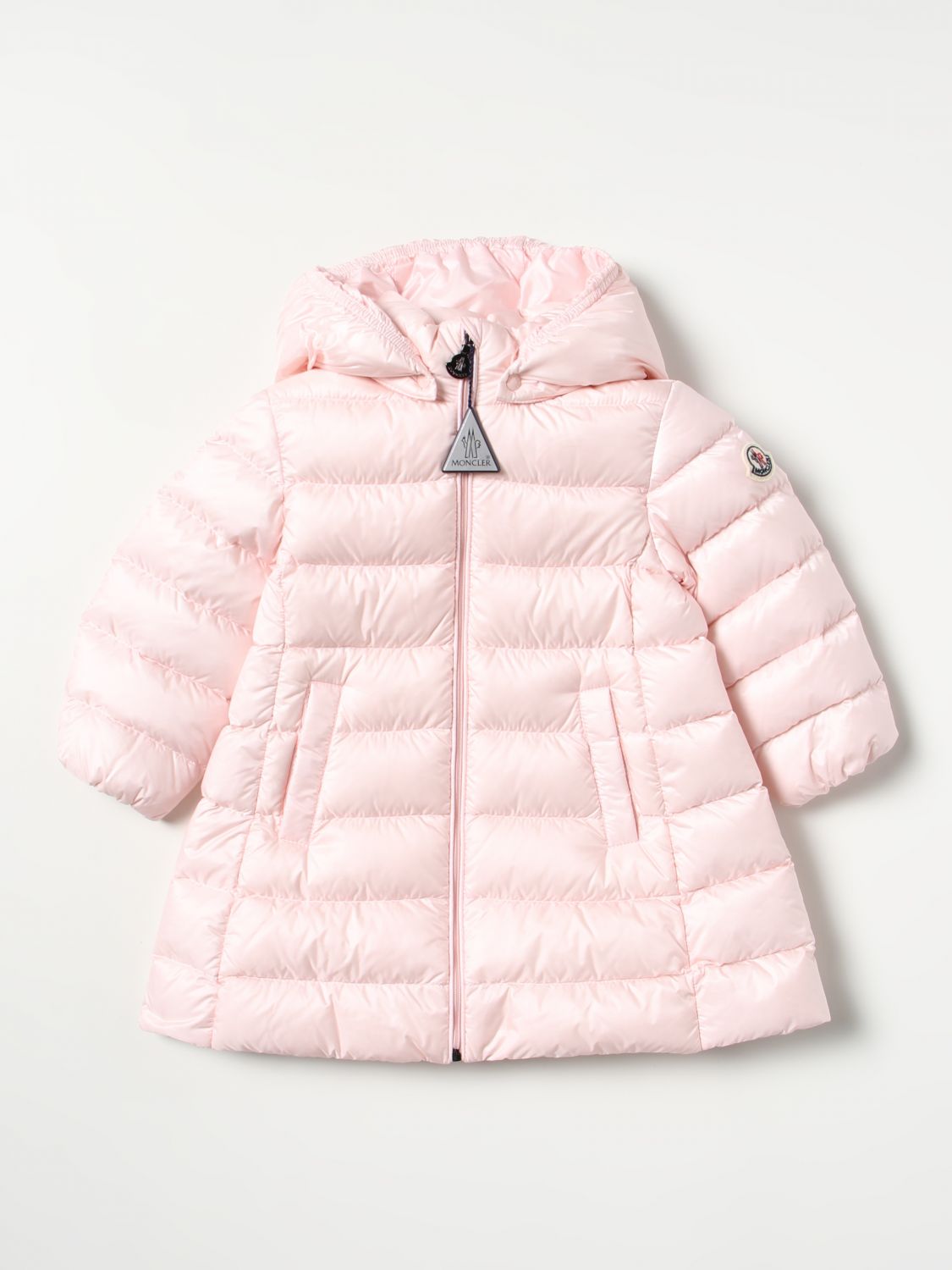 MONCLER: hooded down jacket - Pink | Moncler jacket 1A0003053048 online ...