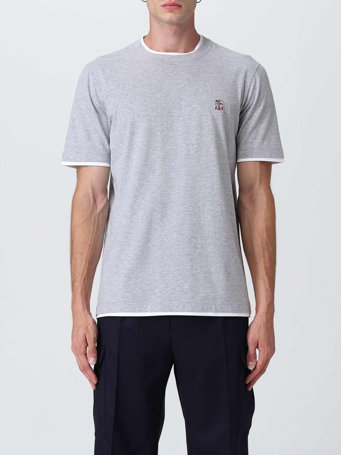 BRUNELLO CUCINELLI: basic t-shirt with mini logo - Grey | Brunello ...