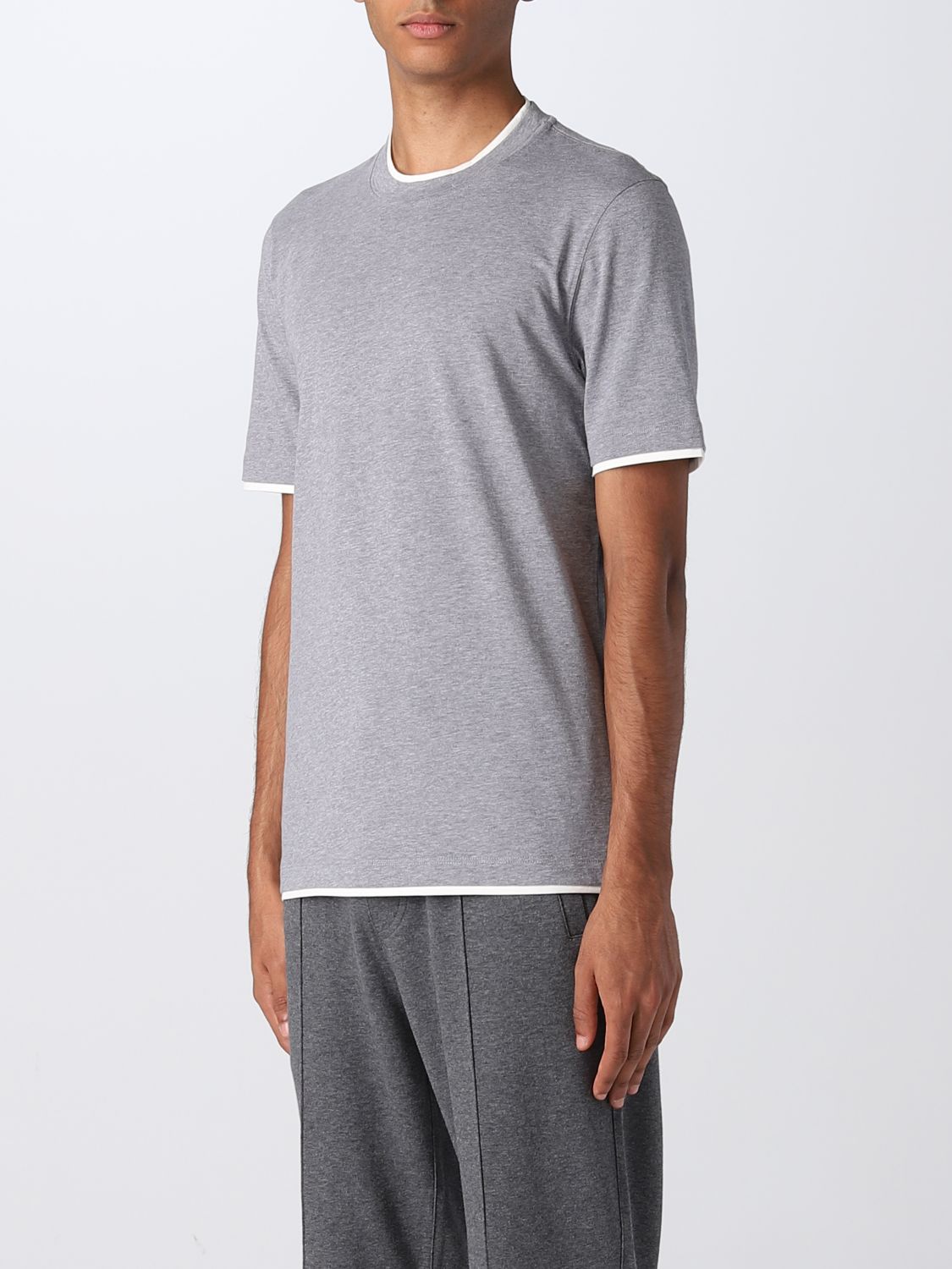 BRUNELLO CUCINELLI: basic t-shirt with mini logo - Grey 1 | Brunello ...