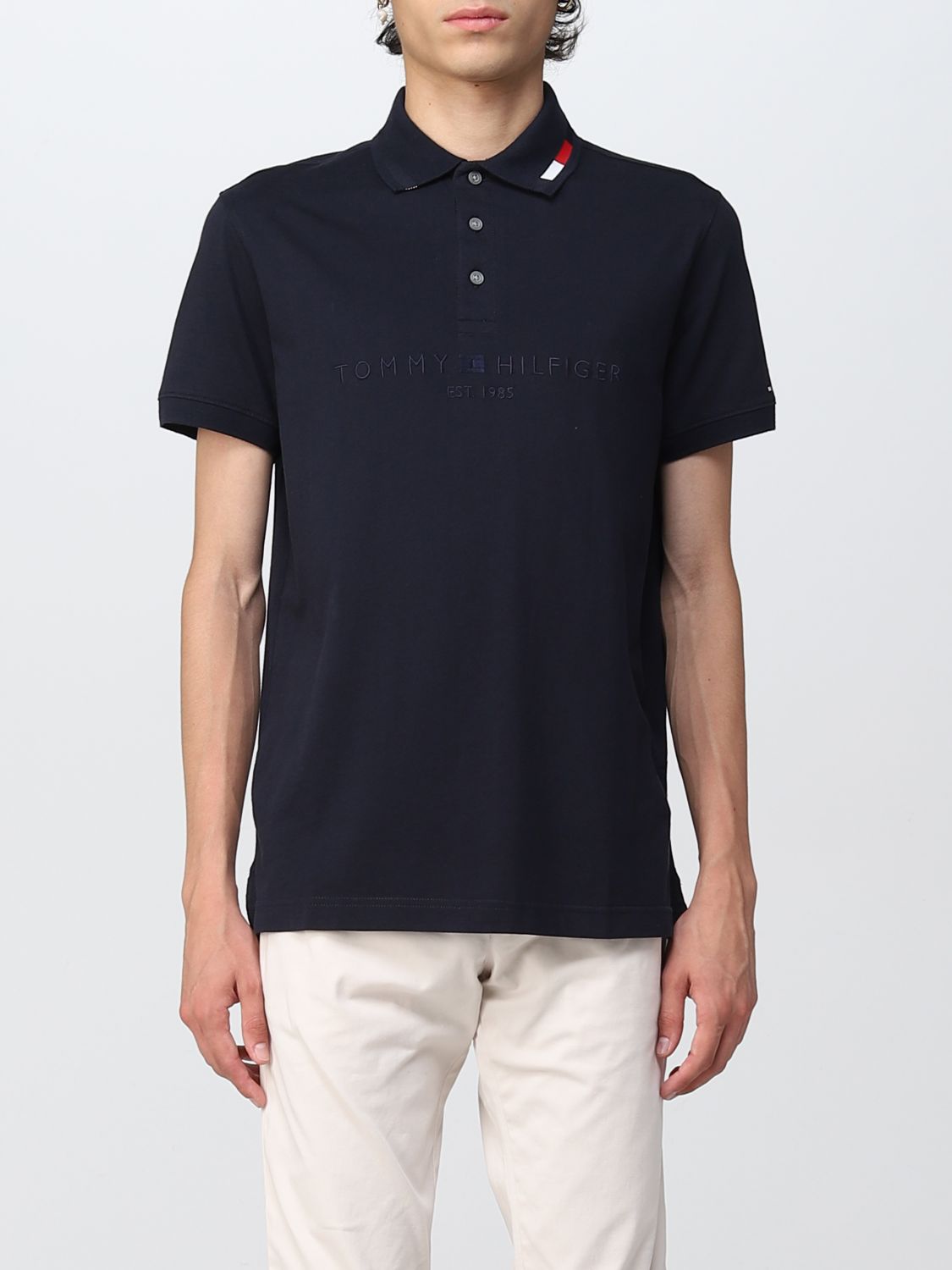 Tommy Outlet: cotton t-shirt - Blue Tommy Hilfiger polo shirt MW0MW25825 on GIGLIO.COM