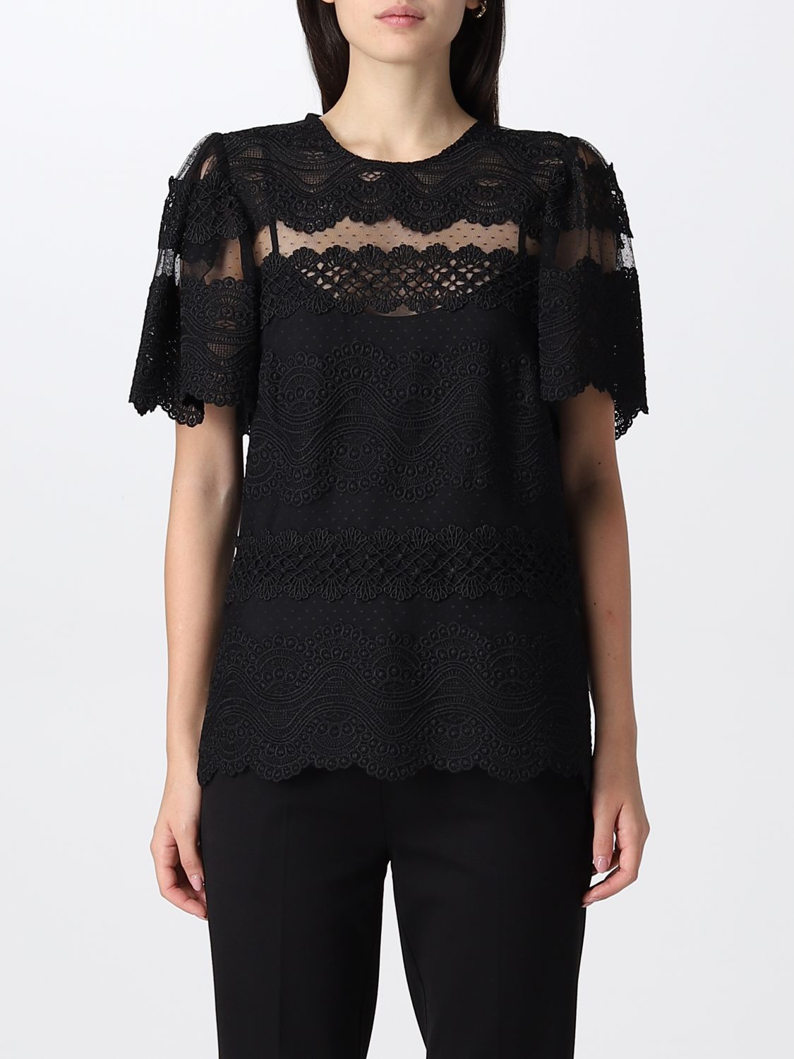 TWINSET: top for woman - Black | Twinset top 222TP2255 online on GIGLIO.COM