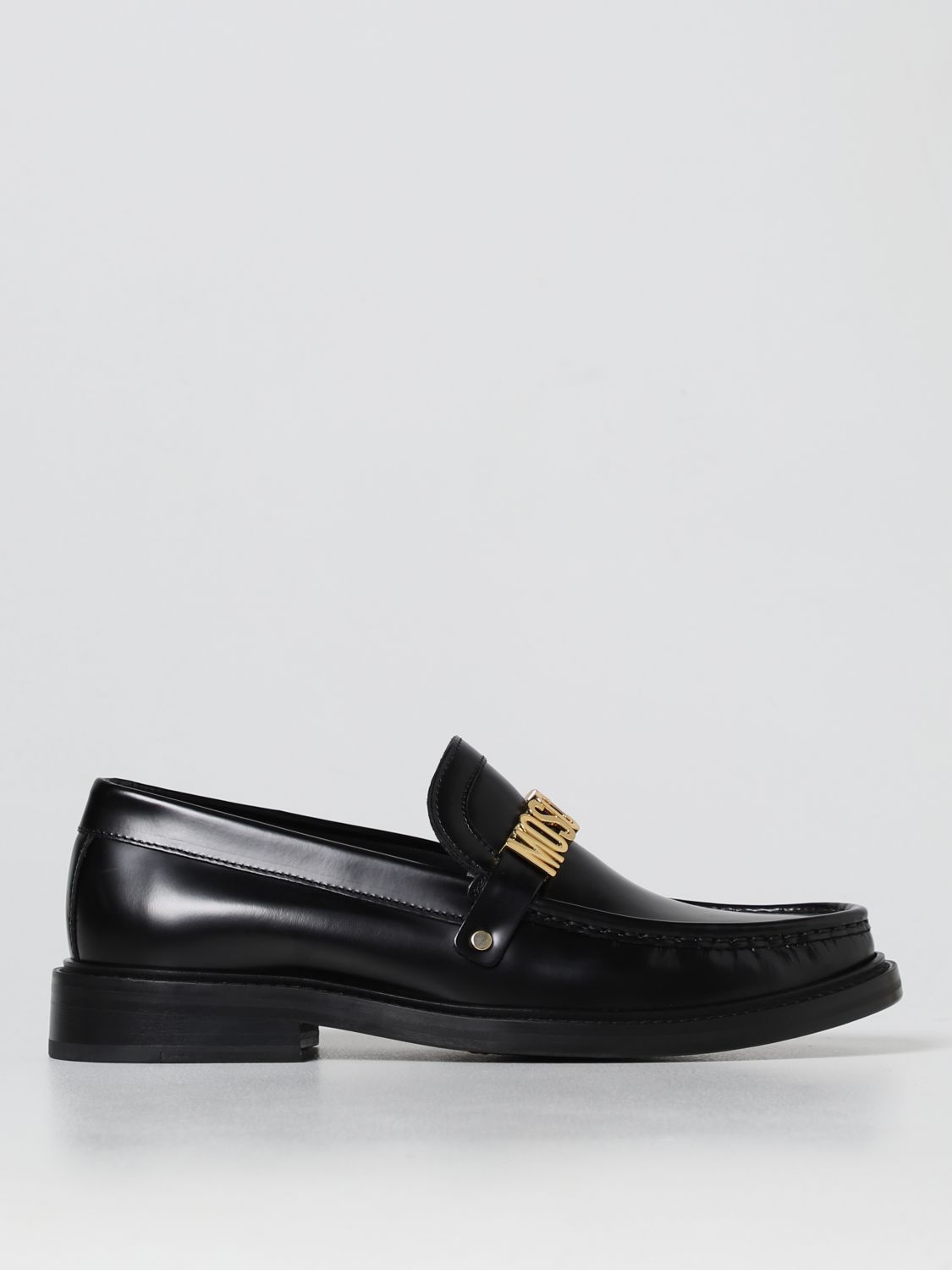 MOSCHINO COUTURE: brushed leather loafers - Black | Moschino Couture ...