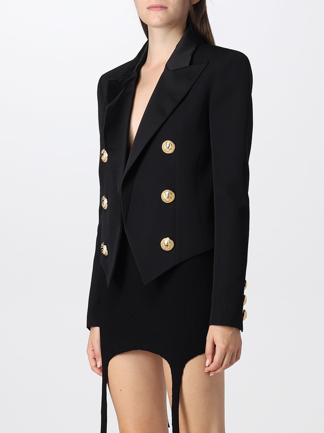 Balmain Outlet: for woman - Black | jacket YF1SC055MB02 online on GIGLIO.COM