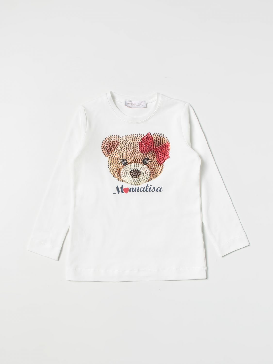 Abito Monnalisa: T-shirt Monnalisa con stampa orso di strass bianco 1