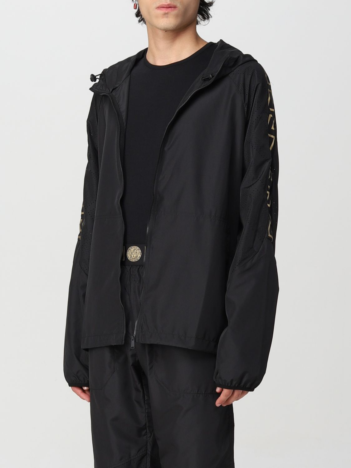 Jacket Versace: Versace La Greca nylon hoodie black 4