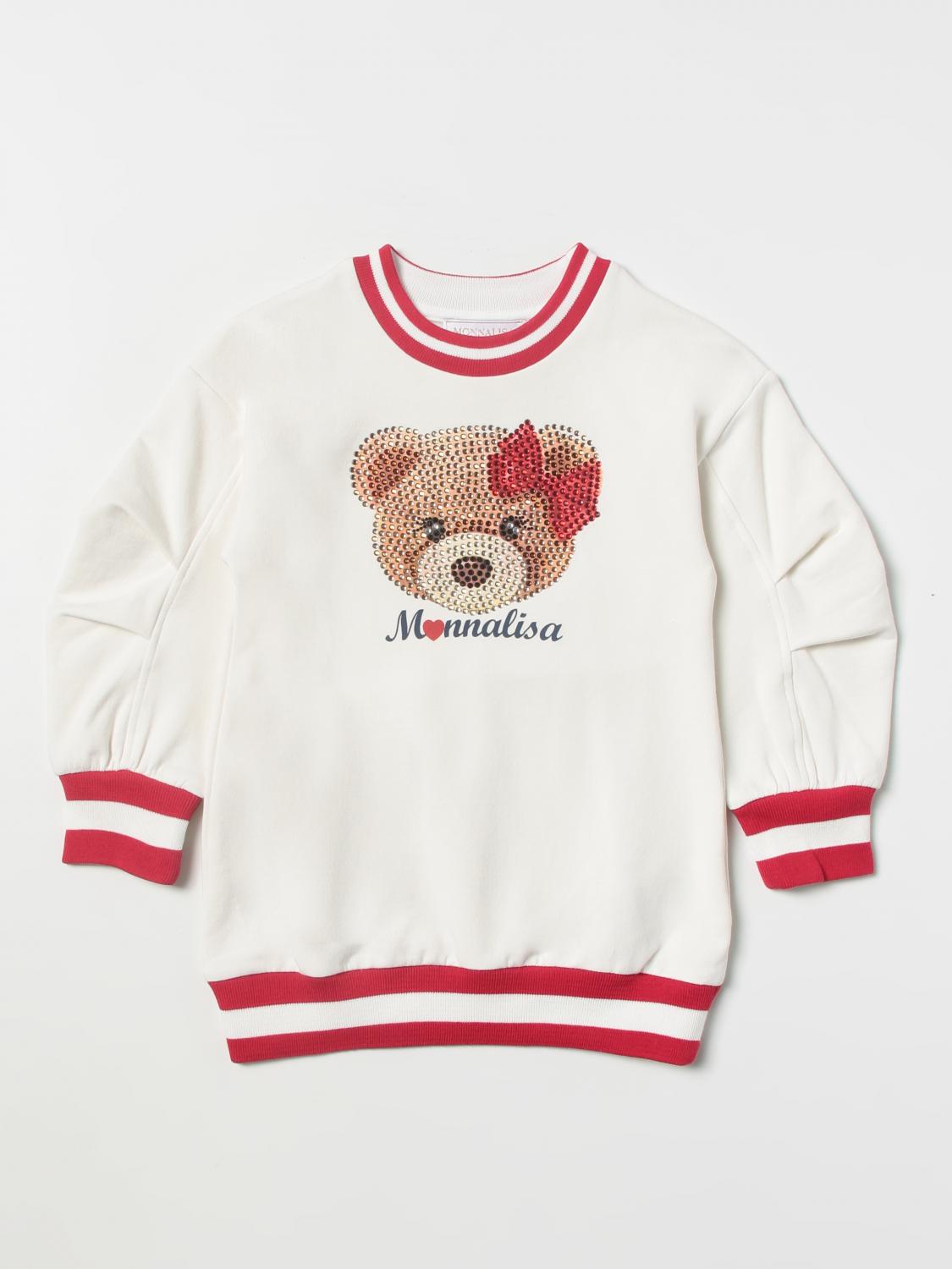 Abito Monnalisa: Abito a felpa Monnalisa con stampa Bear di strass panna 1