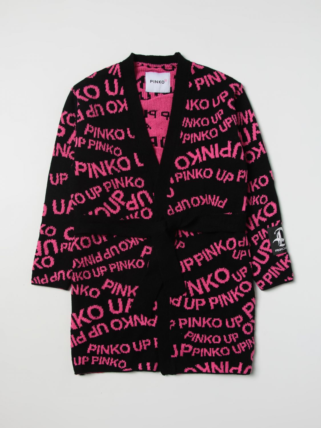 Maglia Pinko: Cardigan Pinko in maglia con logo jacquard nero 1