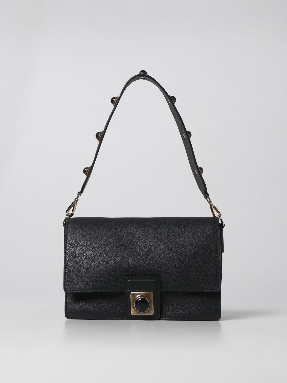 ETRO: Crown Me hammered leather bag - Black | Etro shoulder bag ...