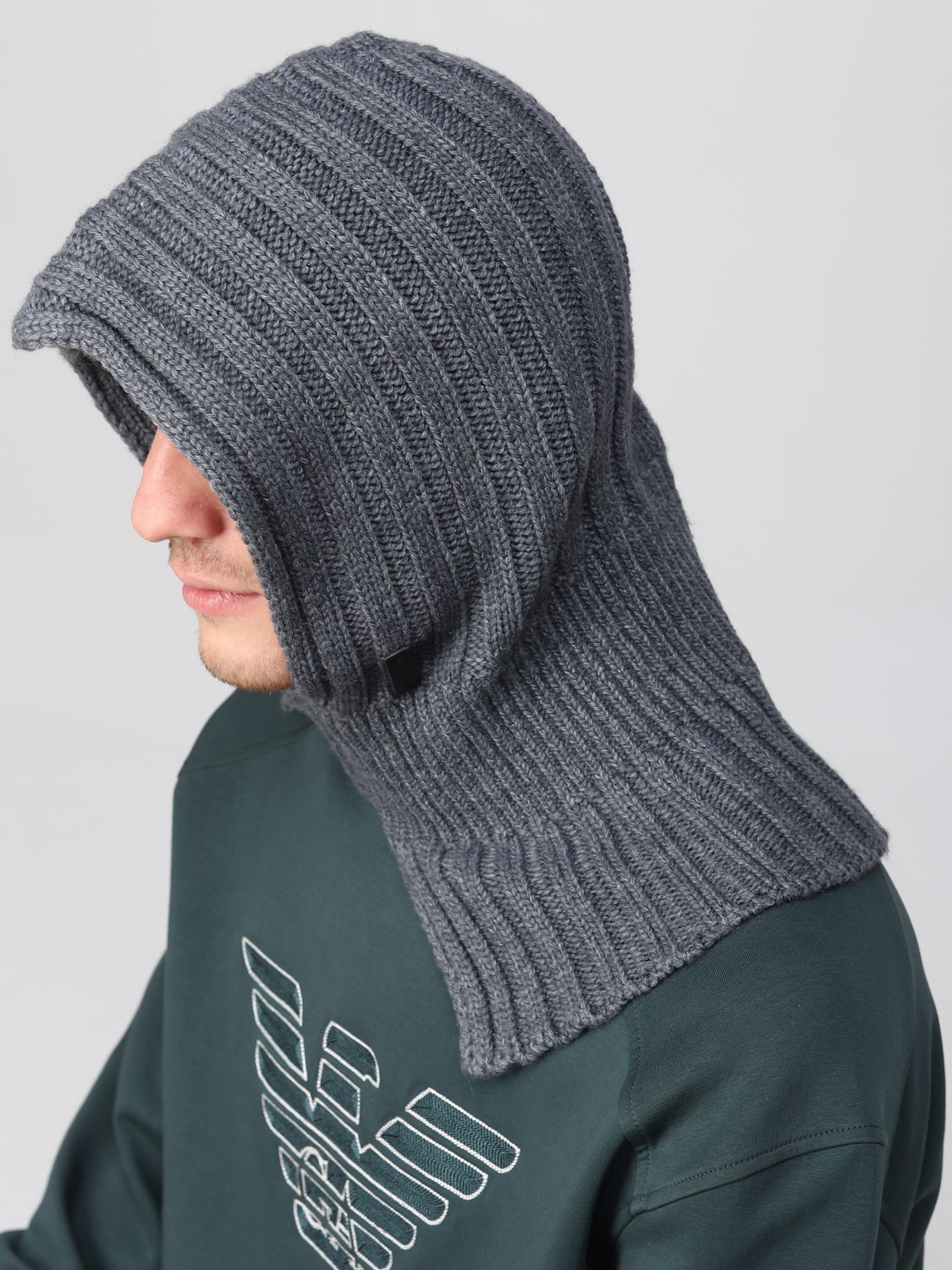 Cappello Emporio Armani: Balaclava Emporio Armani in lana vergine grigio 2