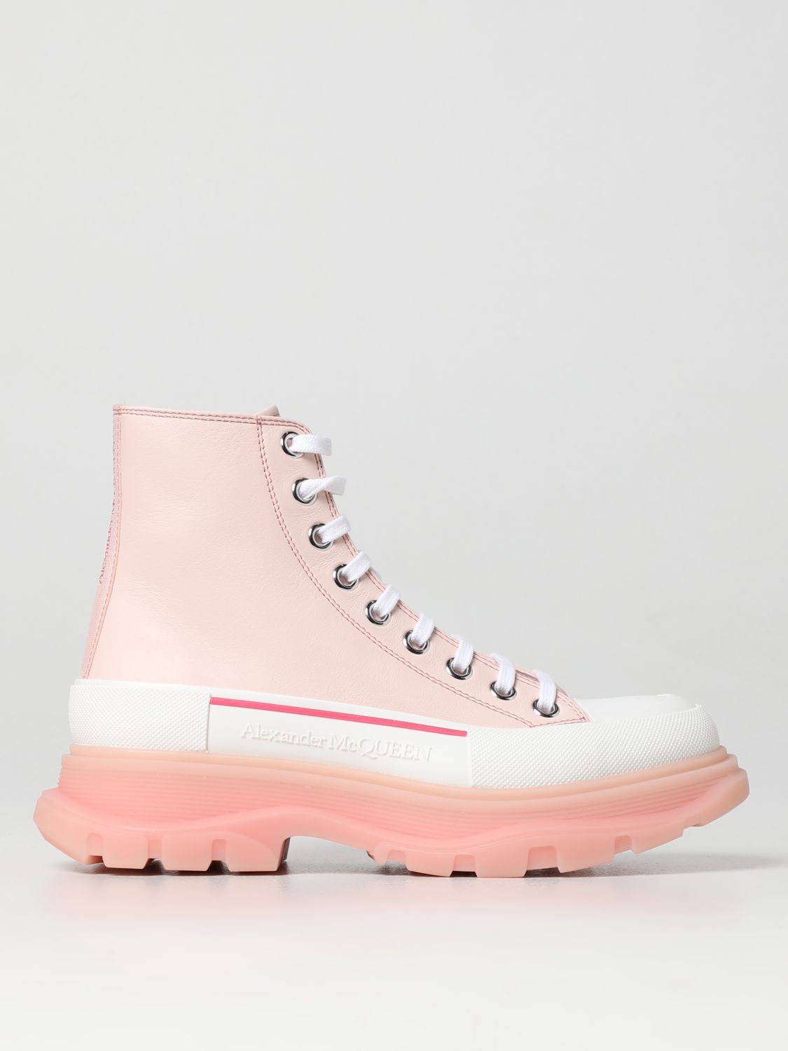 ALEXANDER MCQUEEN: Tread Slick leather ankle boots - Pink | Alexander ...