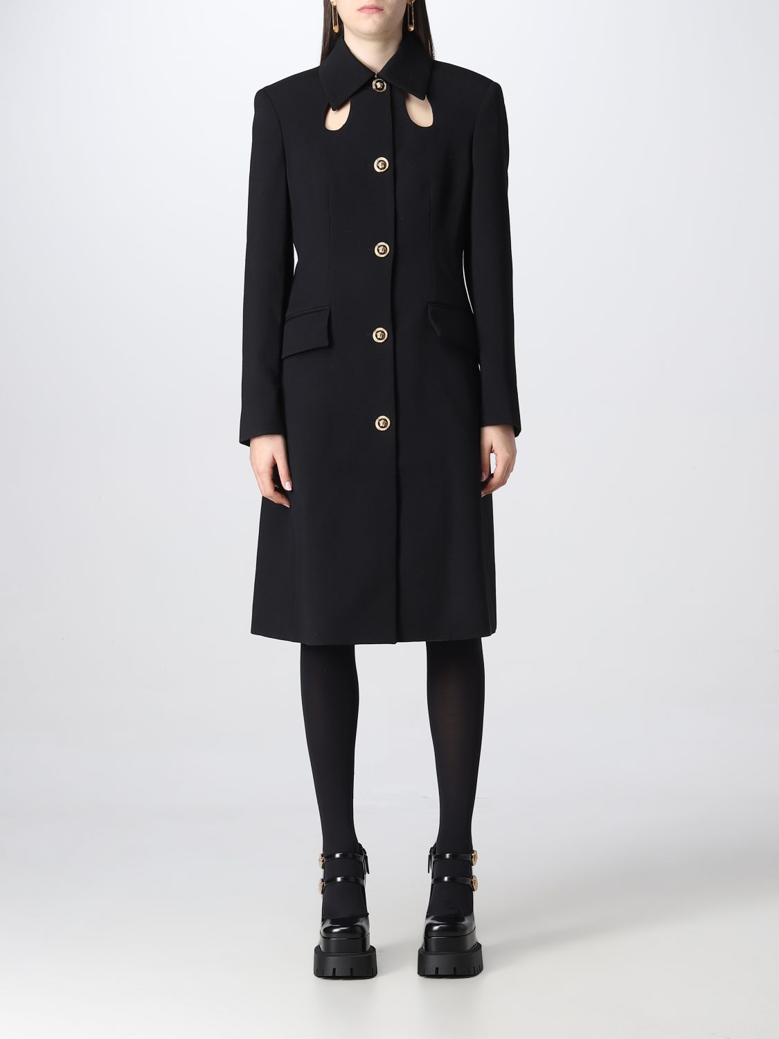 coat versace woman colour black