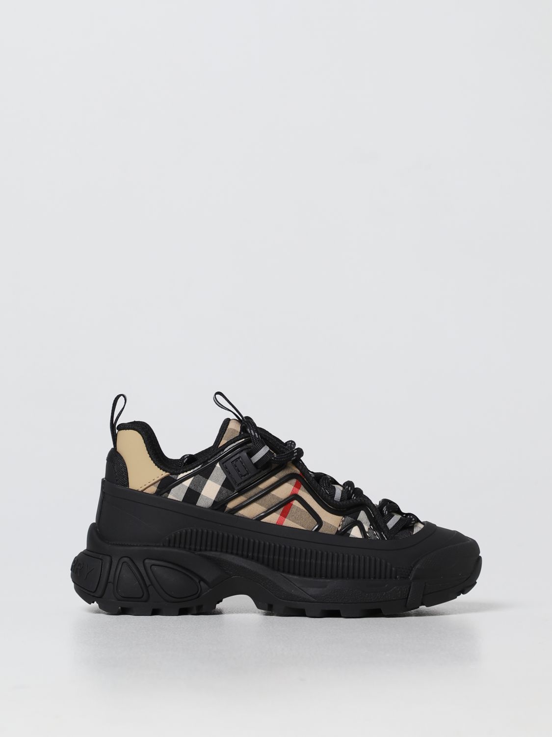 hybride aangenaam Altaar Burberry Outlet: check fabric leather sneakers - Black | Burberry shoes  8054396 online on GIGLIO.COM